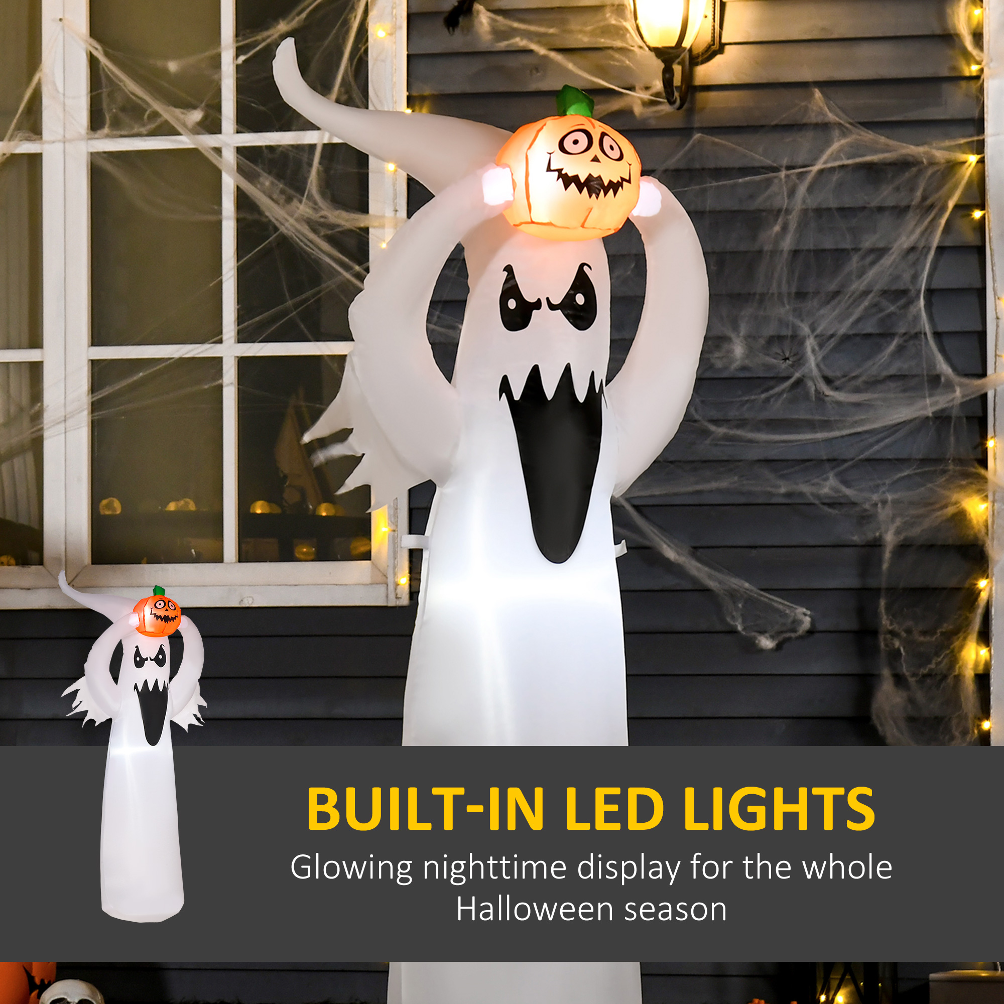 HOMCOM 6FT 1.8m LED Halloween Inflatable Decoration Floating Ghost & Pumpkin Party Outdoors Yard Lawn 4