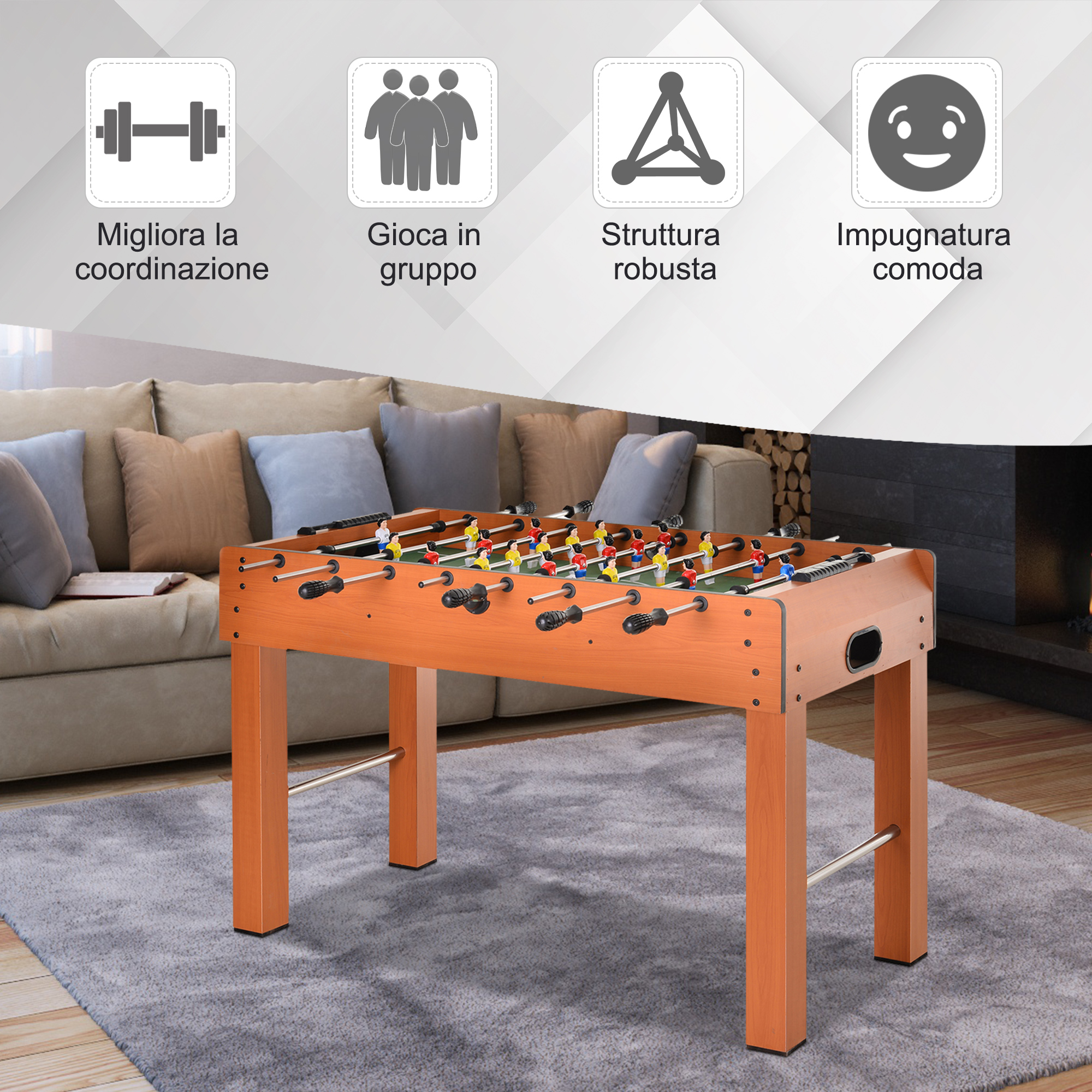 Calcio Balilla Homcom In MDF - Tavolo Da Gioco Per Famiglia, 122x61x80.7 Cm - Foto 2