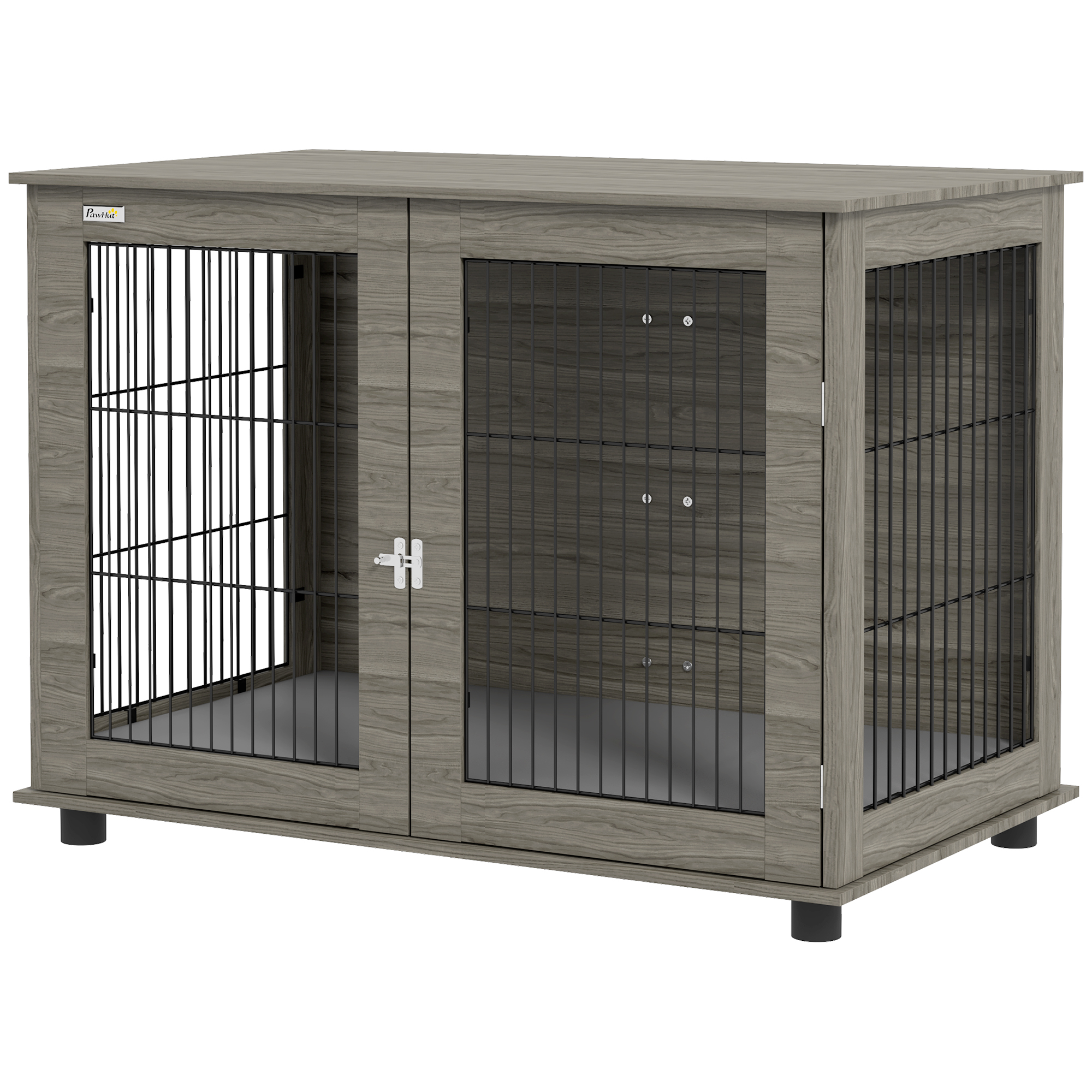 Meilleurs prix pour PawHut Cage pour chien 2 en 1 table d'appoint avec coussin en peluche déhoussable porte verrouillable 100 x 60 x 73,5 cm gris