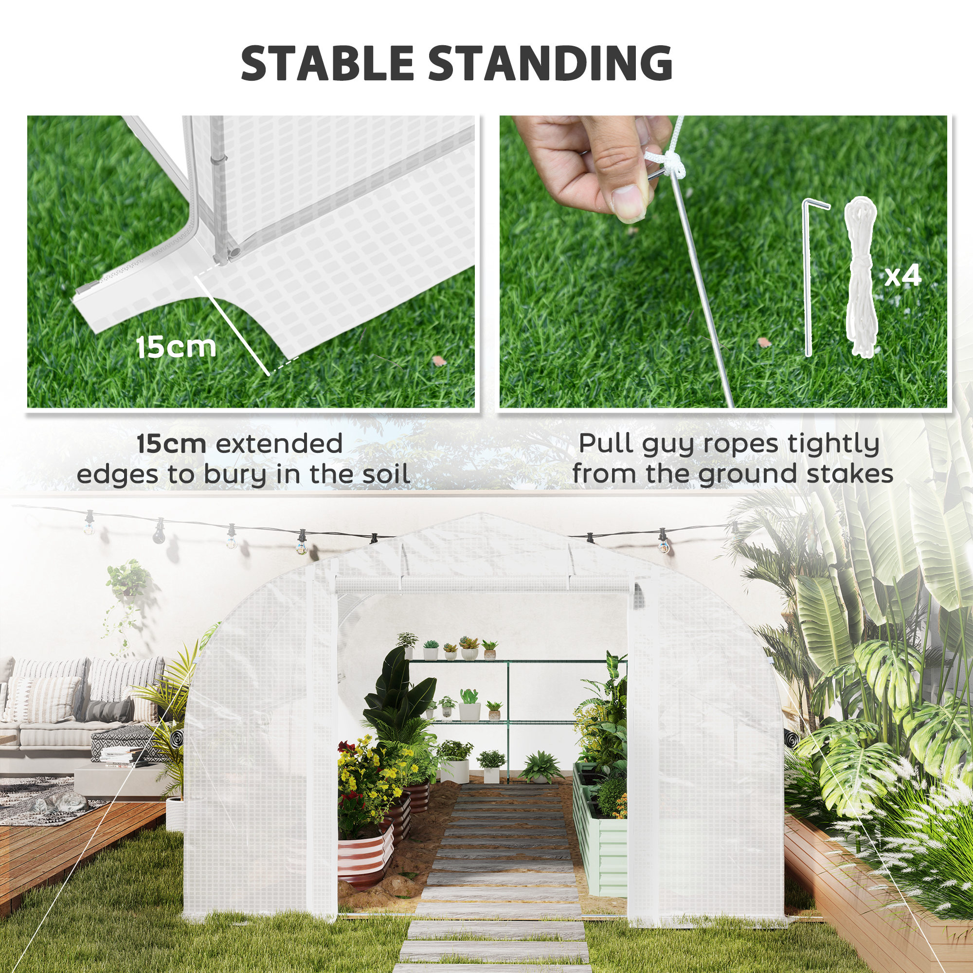 Outsunny 4 x 3(m) Walk-In Tunnel Greenhouse, with Accessories White 7