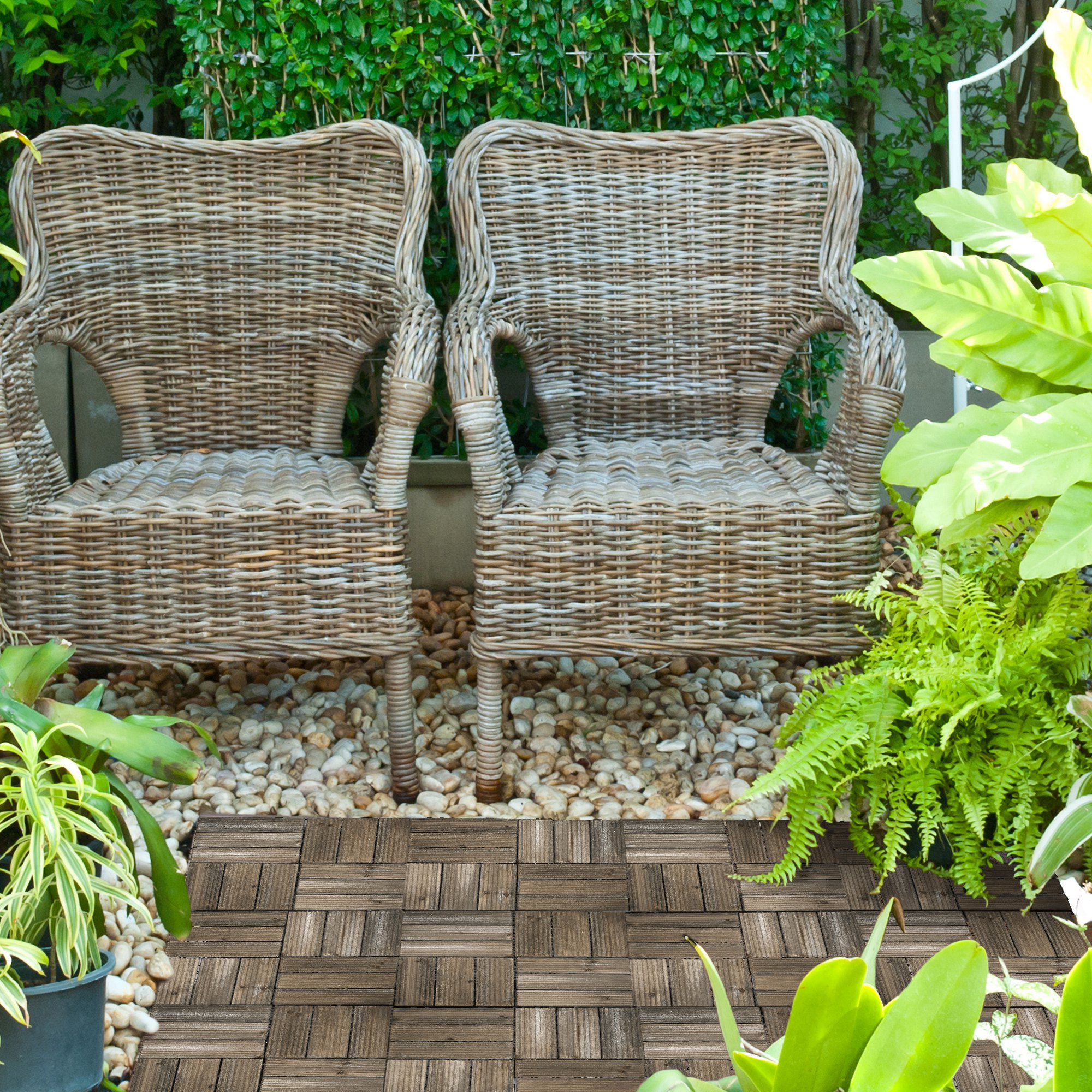 Outsunny 27 Pcs Wooden Interlocking Decking Tiles, Outdoor Flooring Tiles for Patio, Balcony, Terrace, Hot Tub, 30 x 30 cm per Piece, 2.5㎡ per Pack, Charcoal Grey 9
