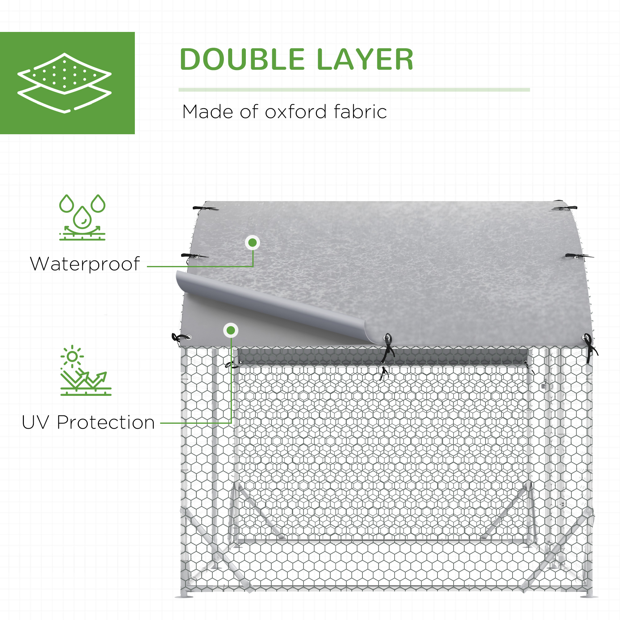 PawHut Walk In Chicken Run Galvanised Chicken Coop Hen Poultry House Cage Pet Playpen Garden with Water-Resist Cover, 2.8 x 1.9 x 2m 4