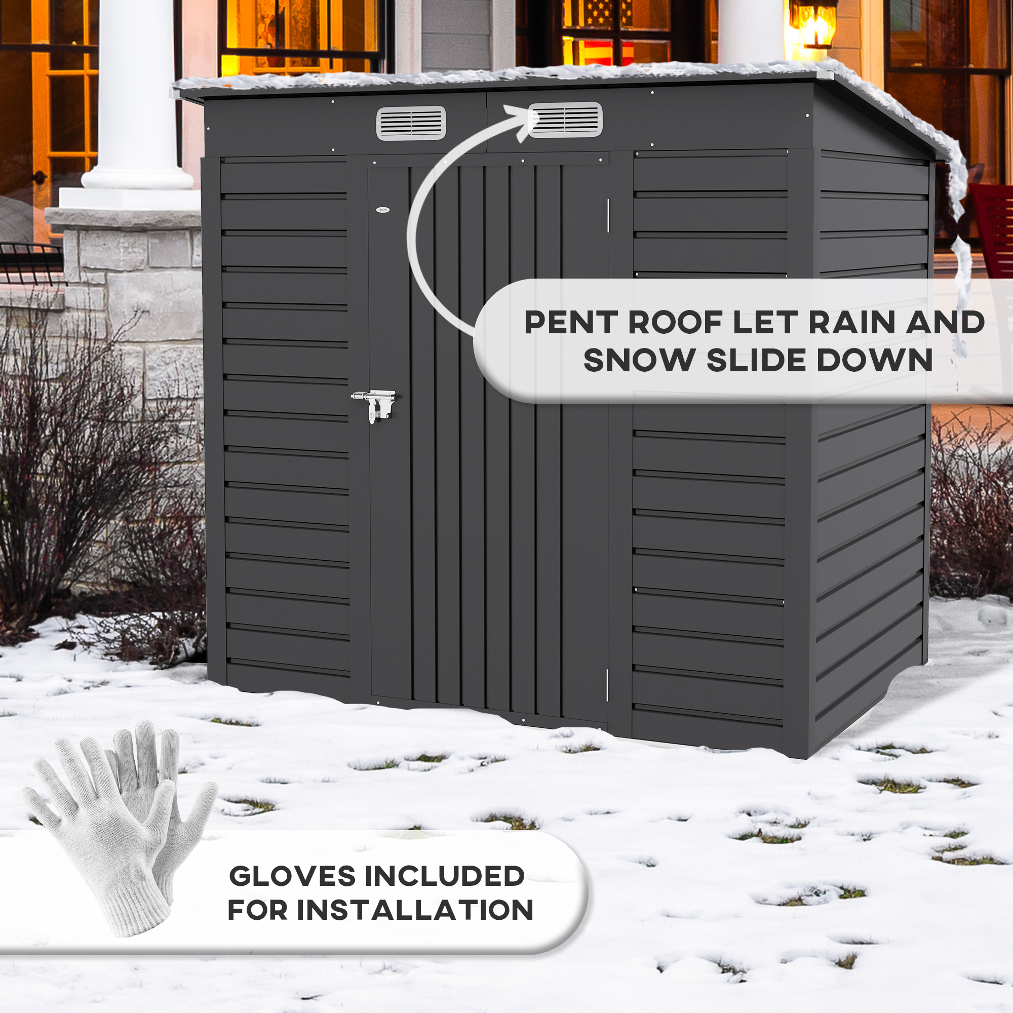 Outsunny 4 x 6ft Galvanised Metal Garden Shed, with Locking Door Grey 7