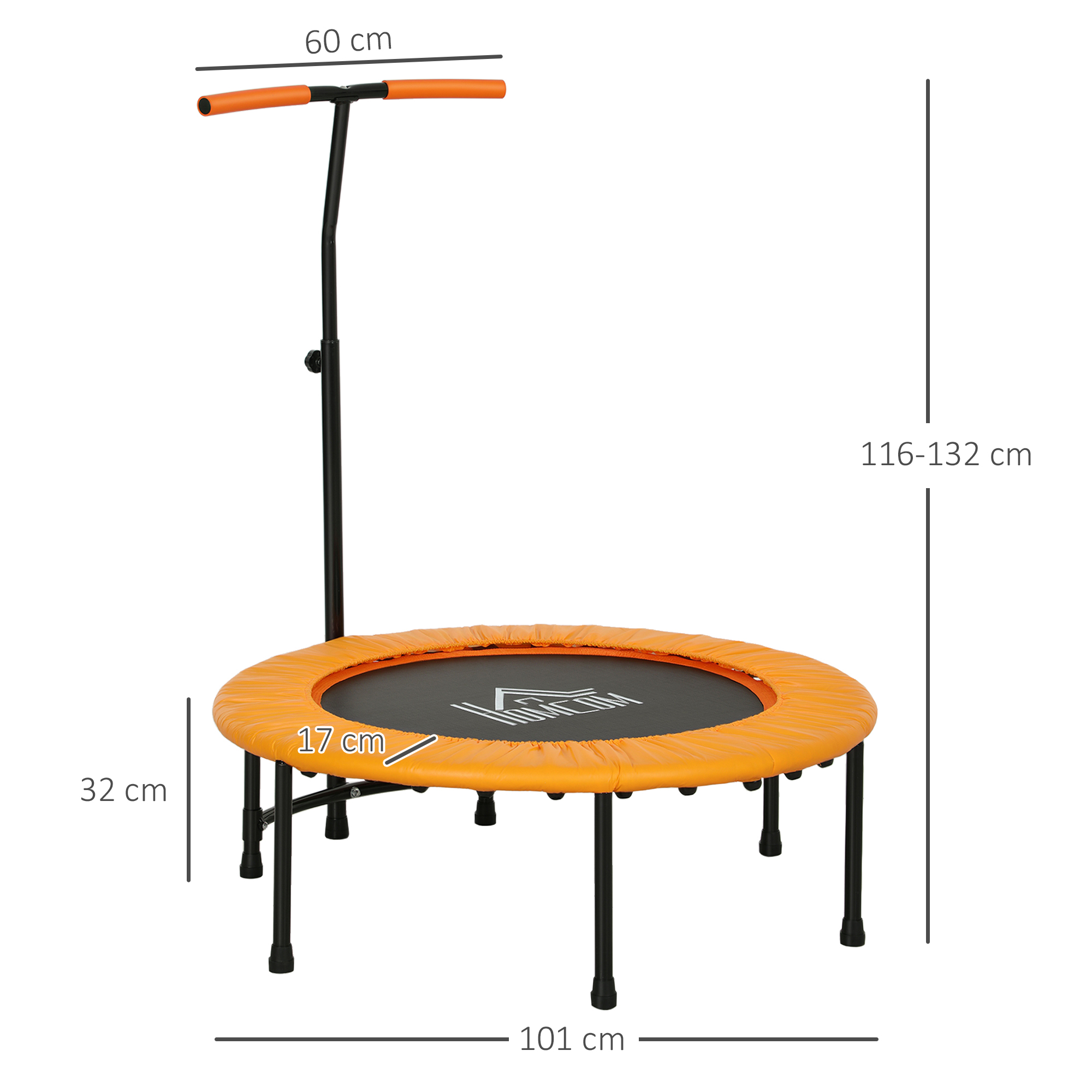 HOMCOM 40" Fitness Trampoline with Adjustable Handle, Rebounder Trampoline, Mini Jumper for Indoor Exercise Workout, Orange 3
