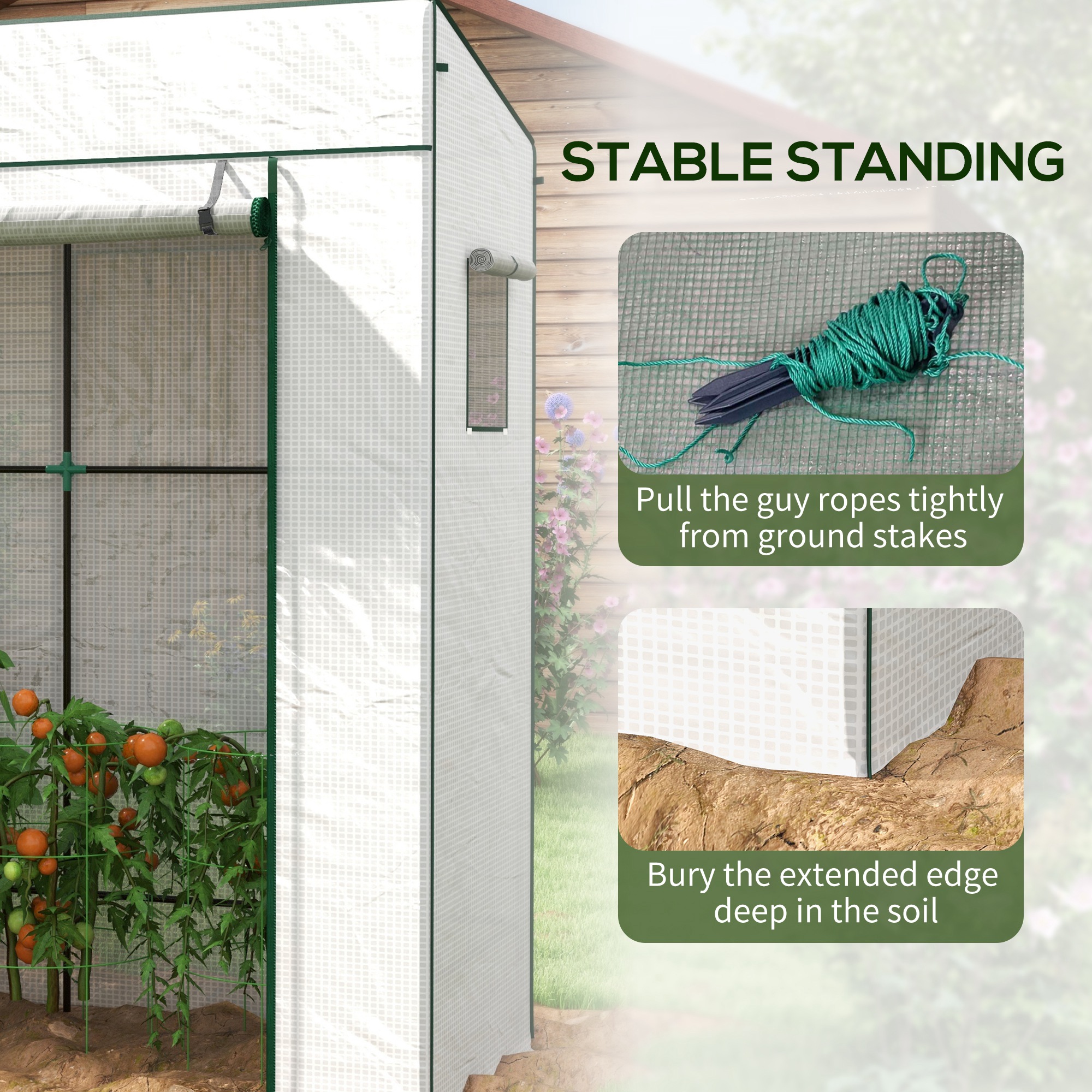Outsunny PE Cover Walk-in Outdoor Greenhouse, White 7