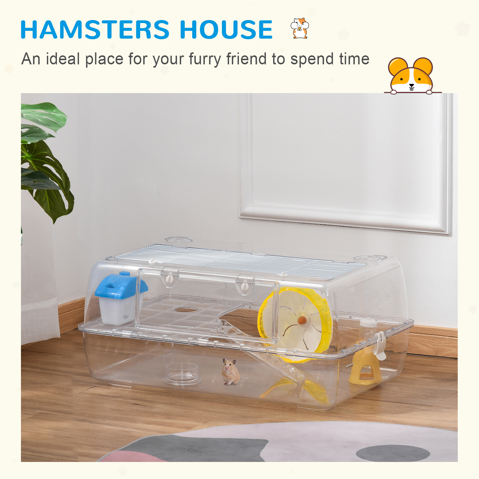PawHut Hamster Cage, 2 Tier Gerbil Cage with Running Wheel, Water Bottle, Dish 5