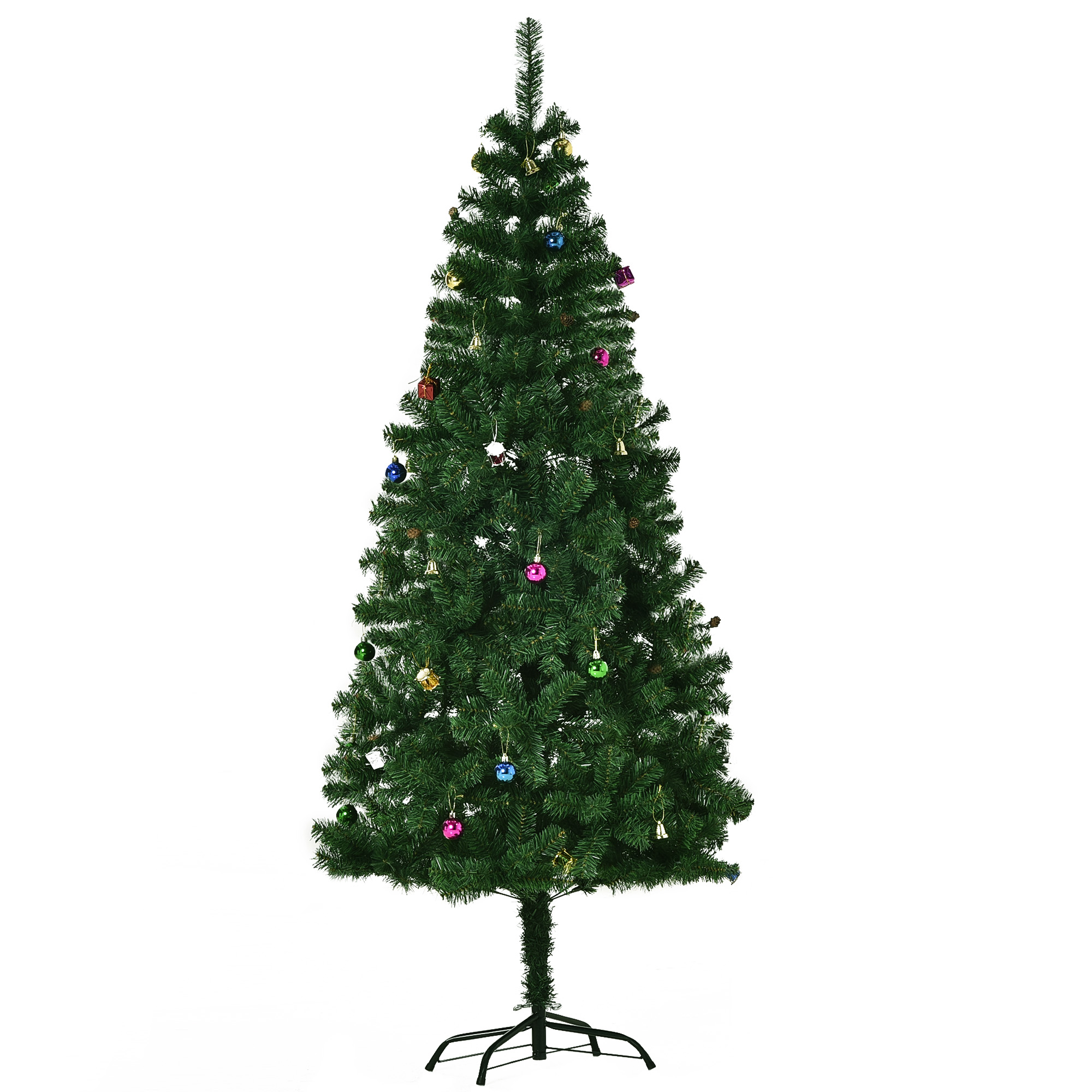 HomCom Albero di Natale Artificiale 180cm con Palline e Decorazioni in PVC, Ferro Aosom