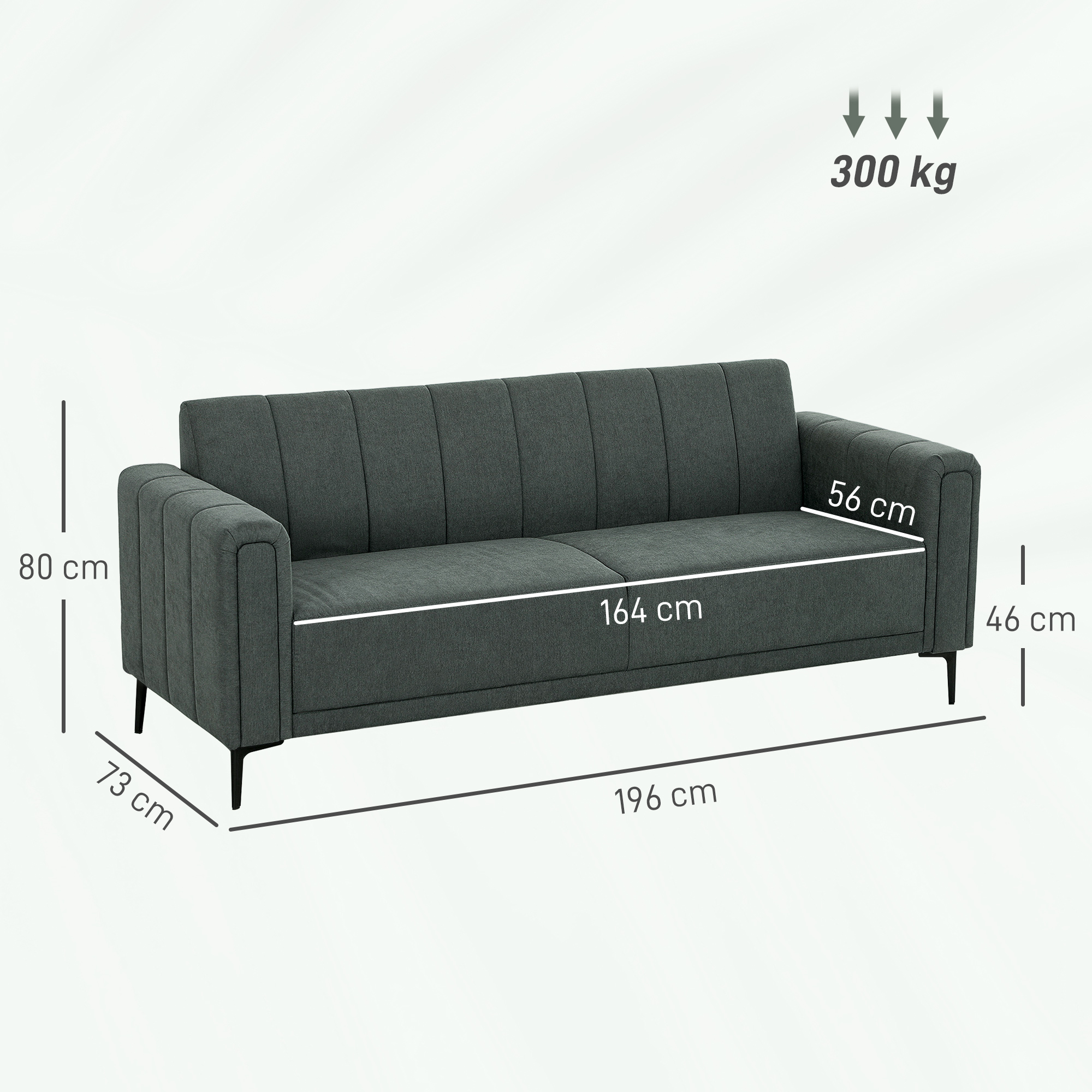 HOMCOM Three-Seater Relaxed Modern Sofa Grey 3