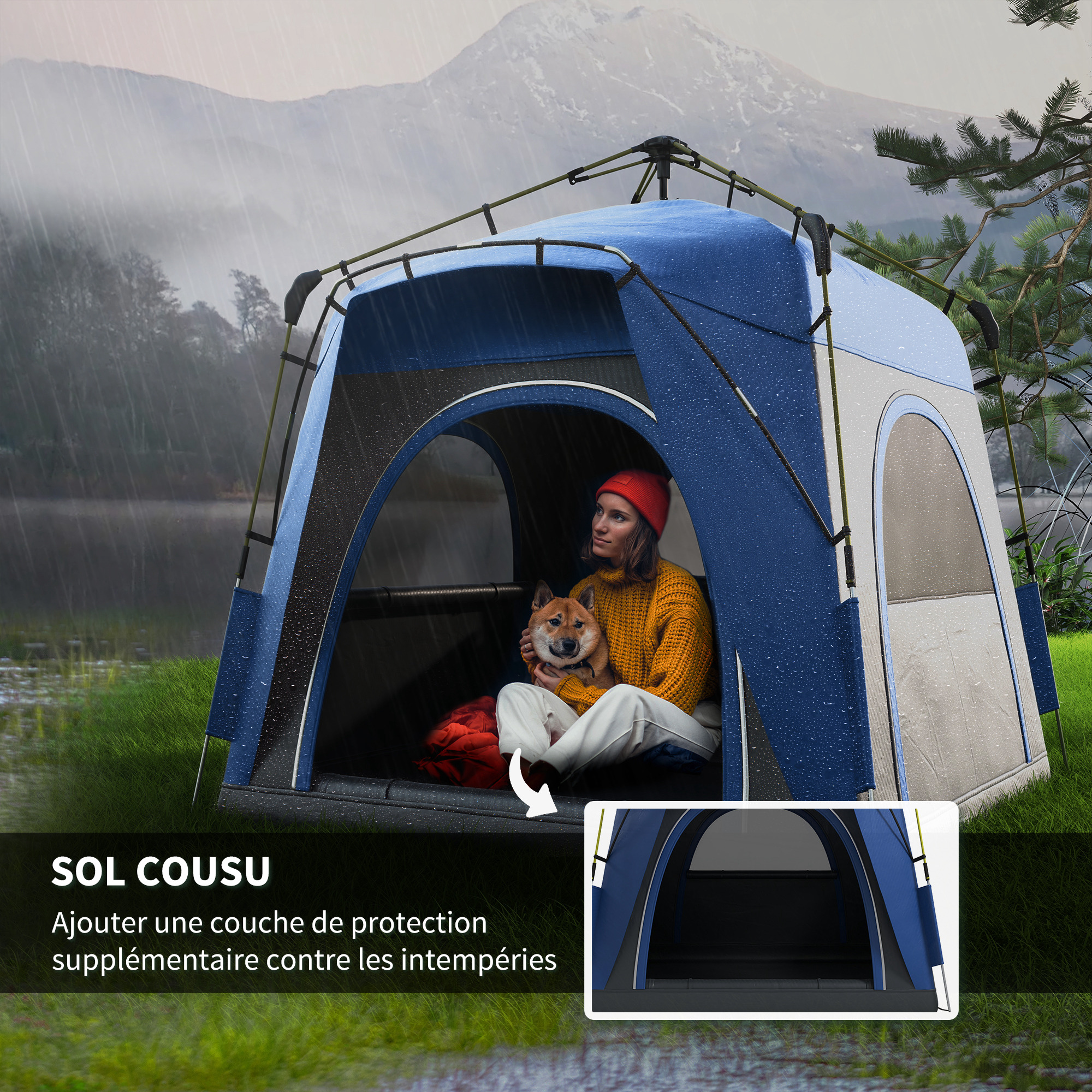 xxl pop up zelt Strandmuschel Up, Outdoor strandzelt 3-5 Personen, UPF 50+ uv Schutz, Größer 200cm x 165cm x 130cm Großformat, Strandmuschel Pop Up, von TARENT Sport & Freizeit Farbe:3-Jahreszeiten-Khaki und Fußabdruck S65B46 Camping Holländischer Hof, Senheim