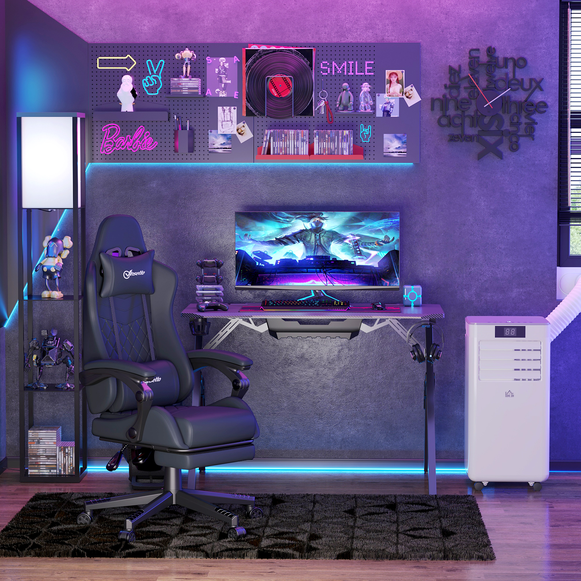 Vinsetto Computer Gaming Chair with Footrest, Video Gaming Chair for Adults with 130° Reclining Back, Desk Chair with Lumbar Support and Adjustable Height, Black 2