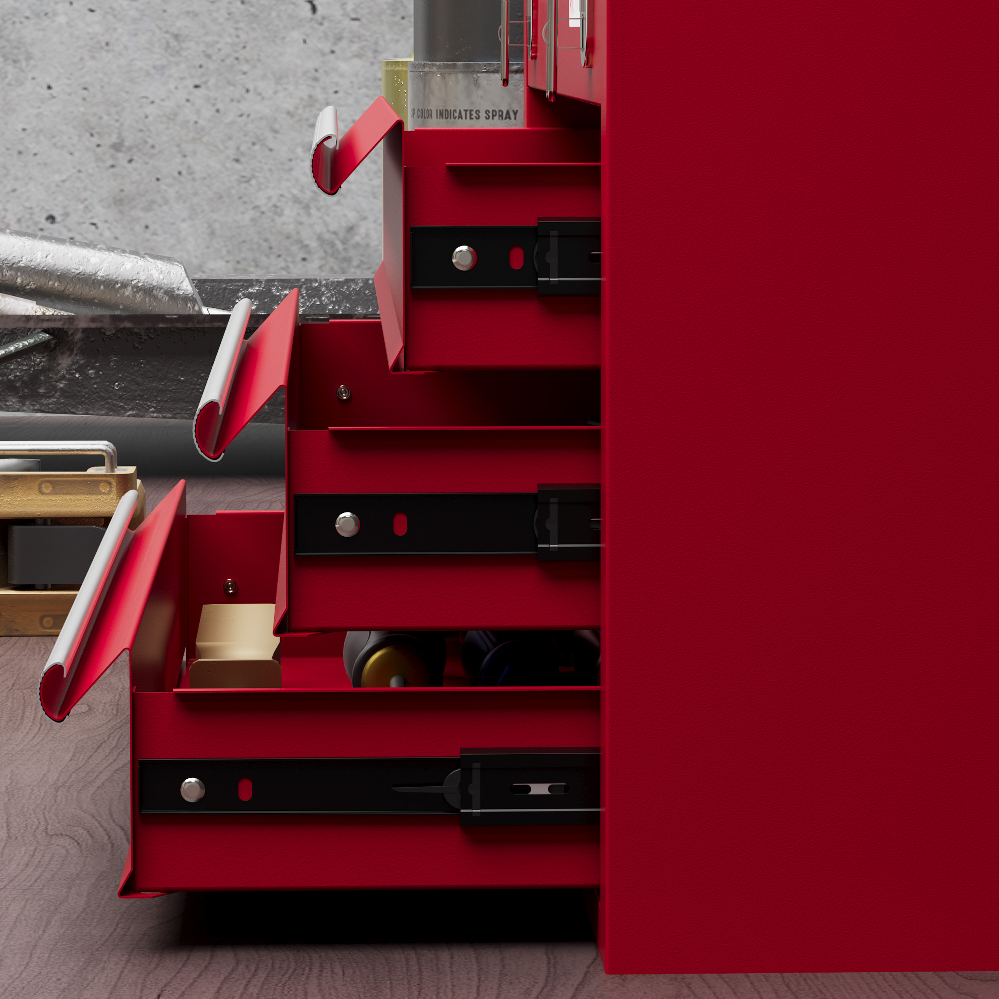 DURHAND Lockable Metal Tool Box, 3 Drawer Tool Chest with Latches, Handle, Ball Bearing Runners, Red 8