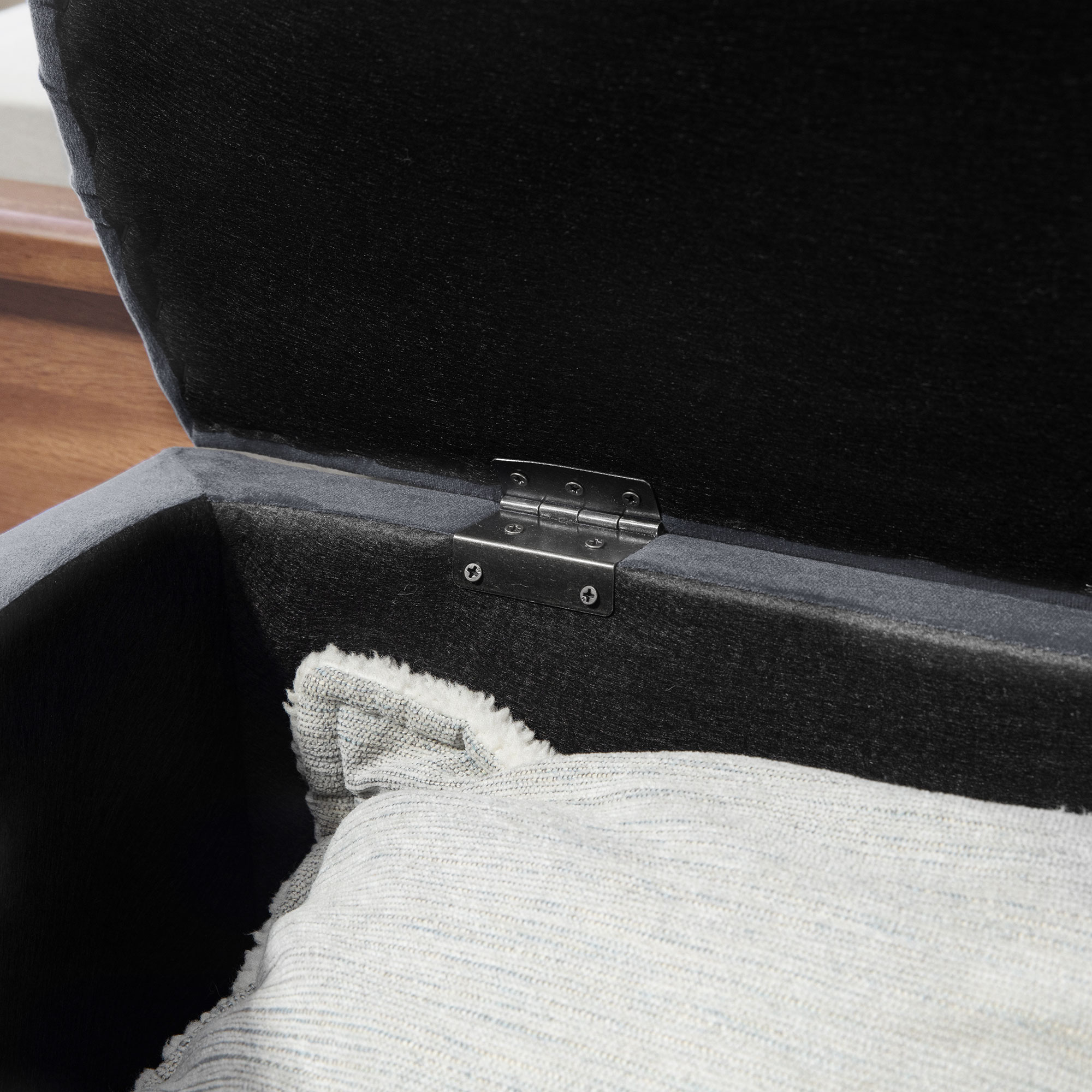 HOMCOM Velvet-Feel Half Circle Storage Ottoman Dark Grey 8