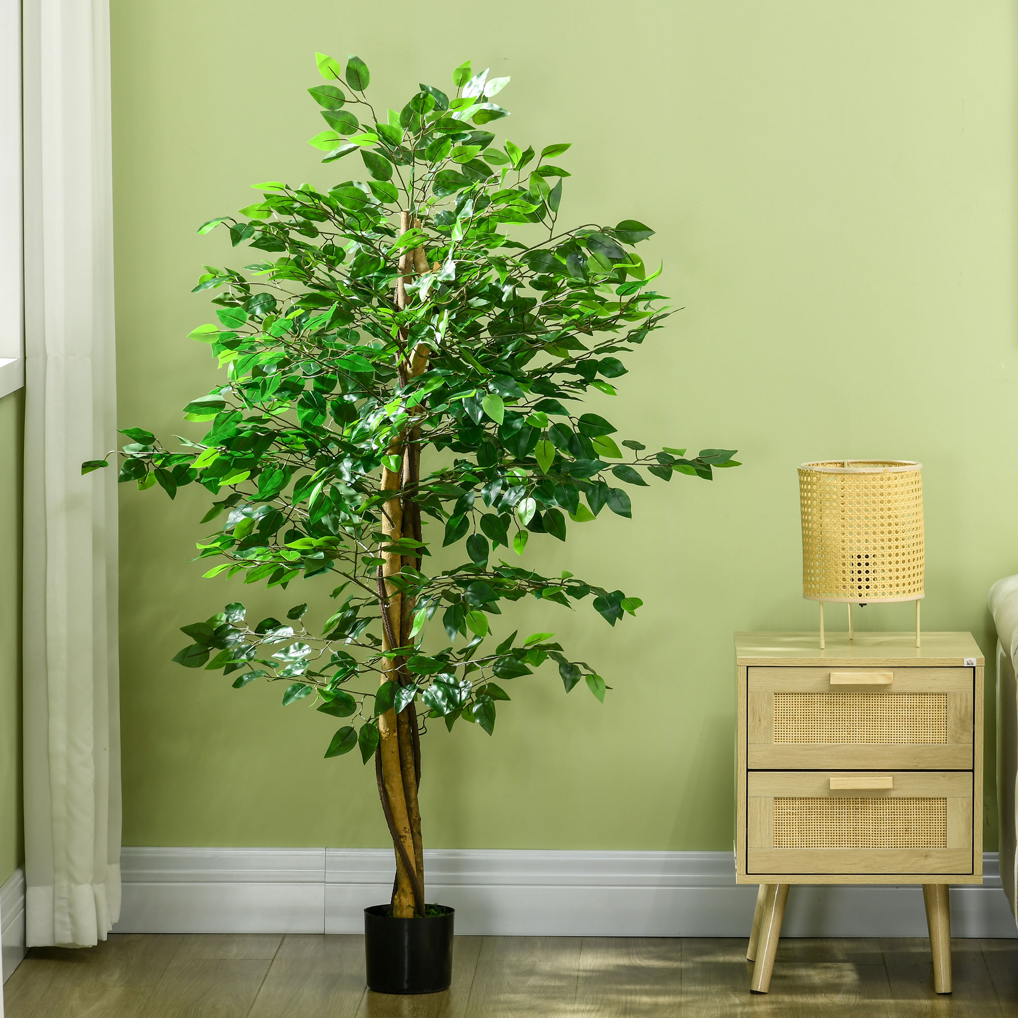 HOMCOM Artificial Ficus Tree, with Weighted Plant Pot Green 8