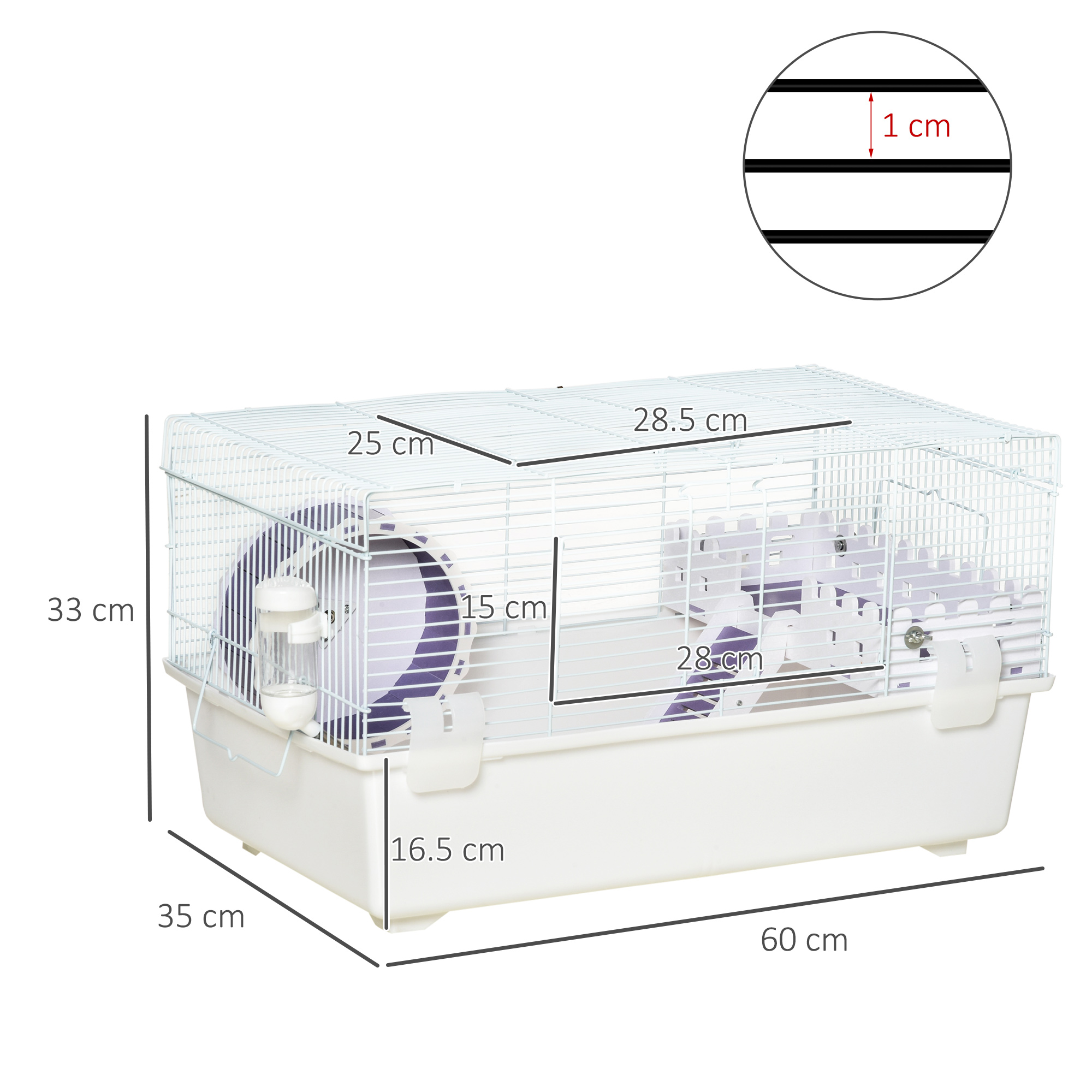 PawHut 2 Tier Hamster Cage, Gerbil Cage with Exercise Wheel, Water Bottle, Ladder, White 3