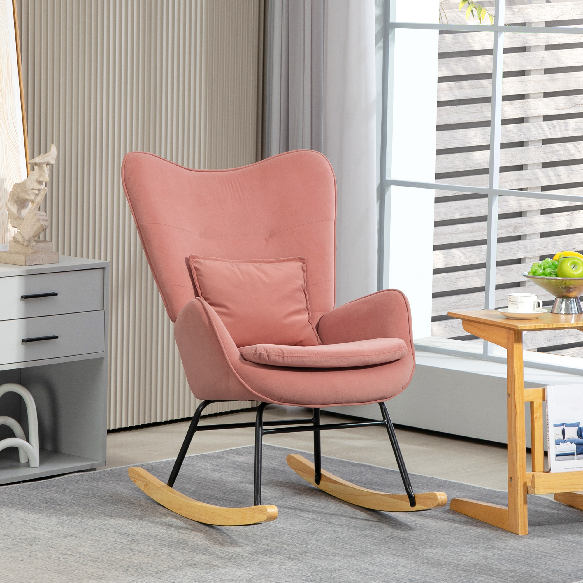 HOMCOM Velvet-Feel Rocking Armchair Pink 2