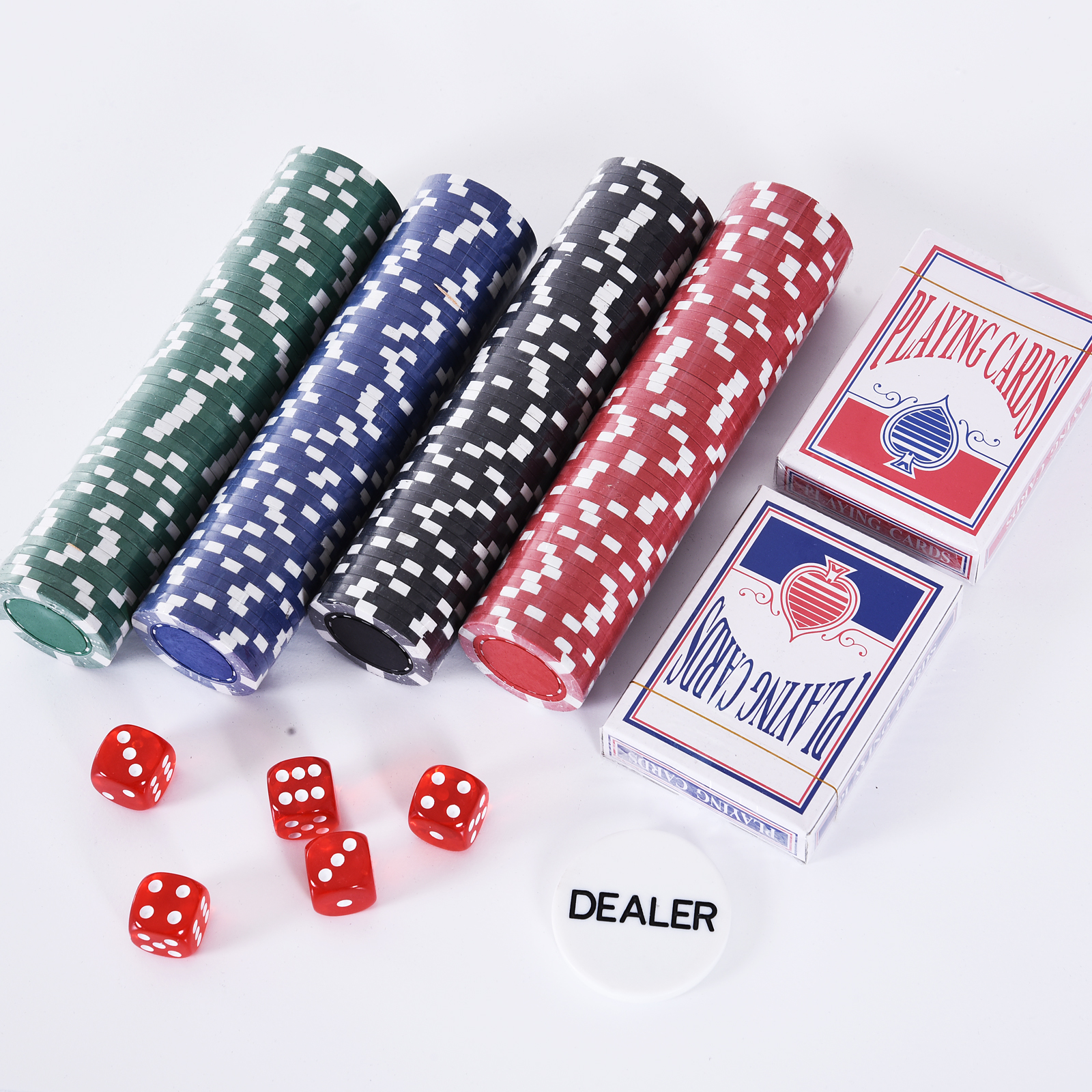 Set De Poker Complet 200 Jetons Dans Boîte Métal Avec 2 Jeux De Cartes Et Bouton Dealer
