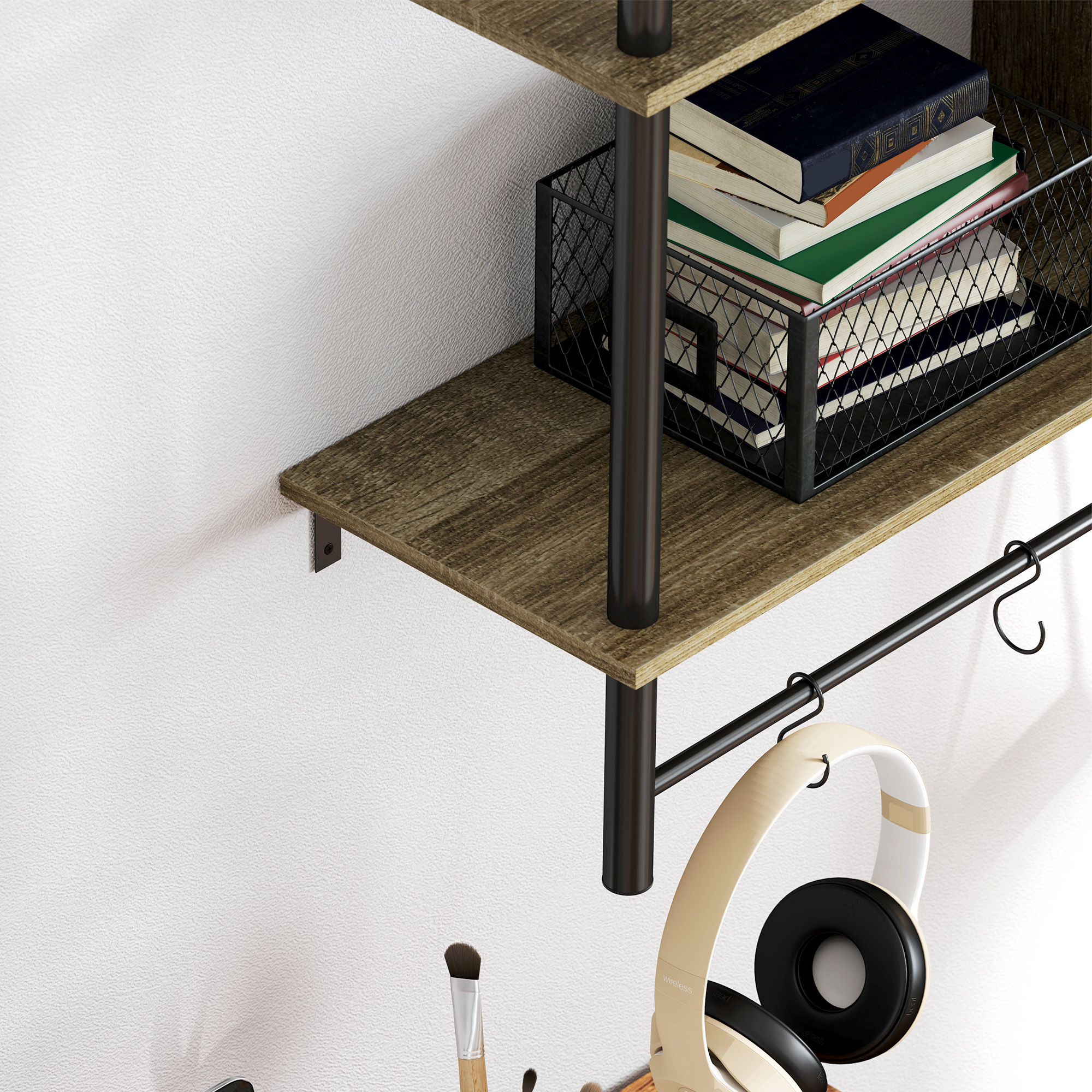 HOMCOM Three-Tier Floating Shelf Grey Wood Effect 9