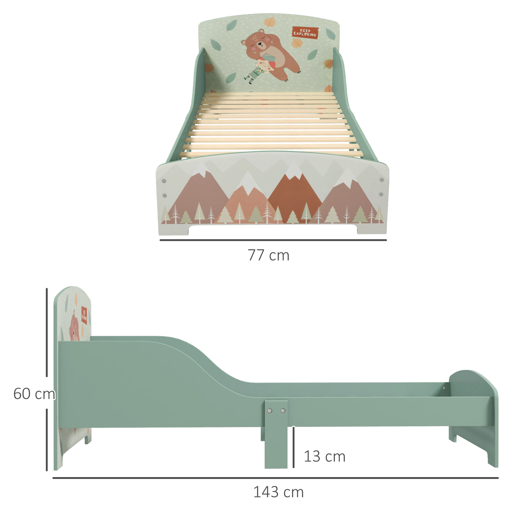 ZONEKIZ Toddler Bed Frame, Kids Bedroom Furniture for Ages 3-6 Years, Green 3