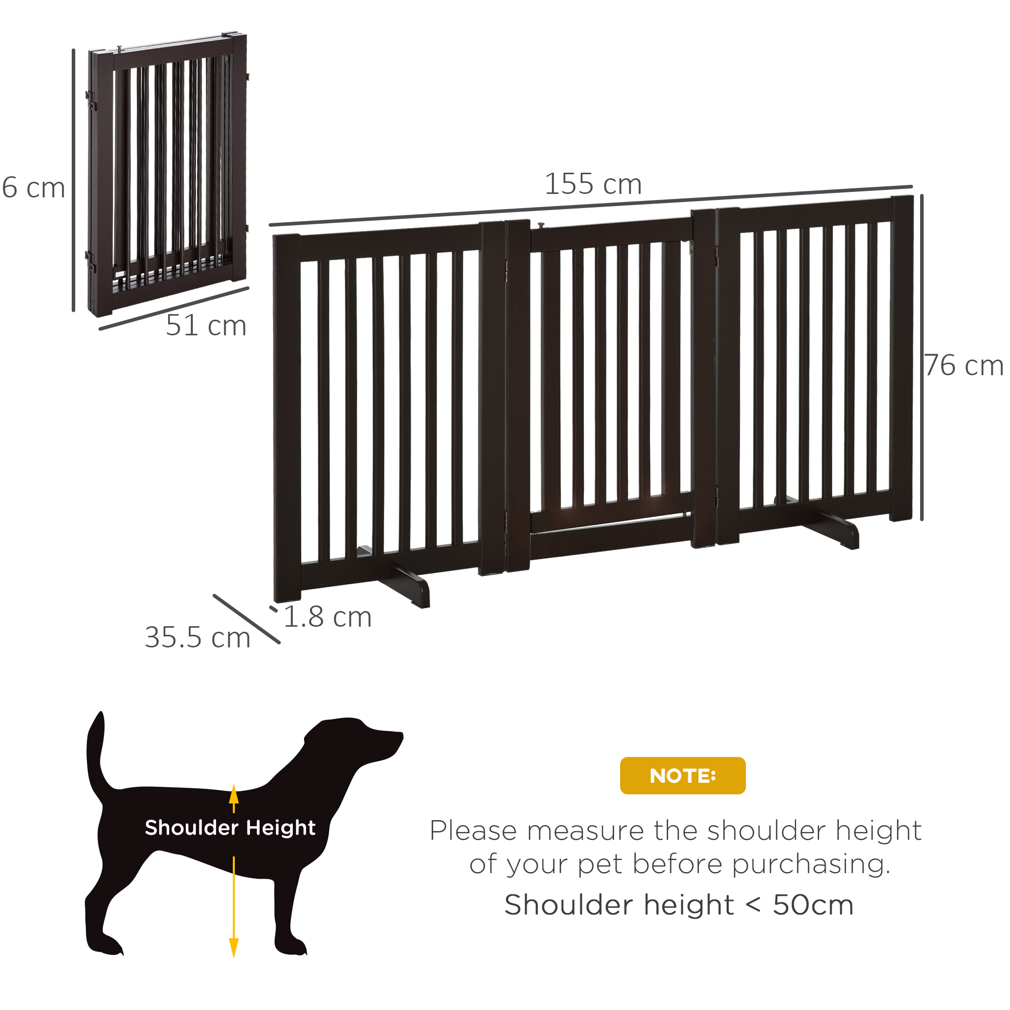 PawHut Freestanding Dog Gate, Foldable Pet Fence, Indoor Barrier, Stair Gate with Support Feet, 155 x 76 cm, Brown 3