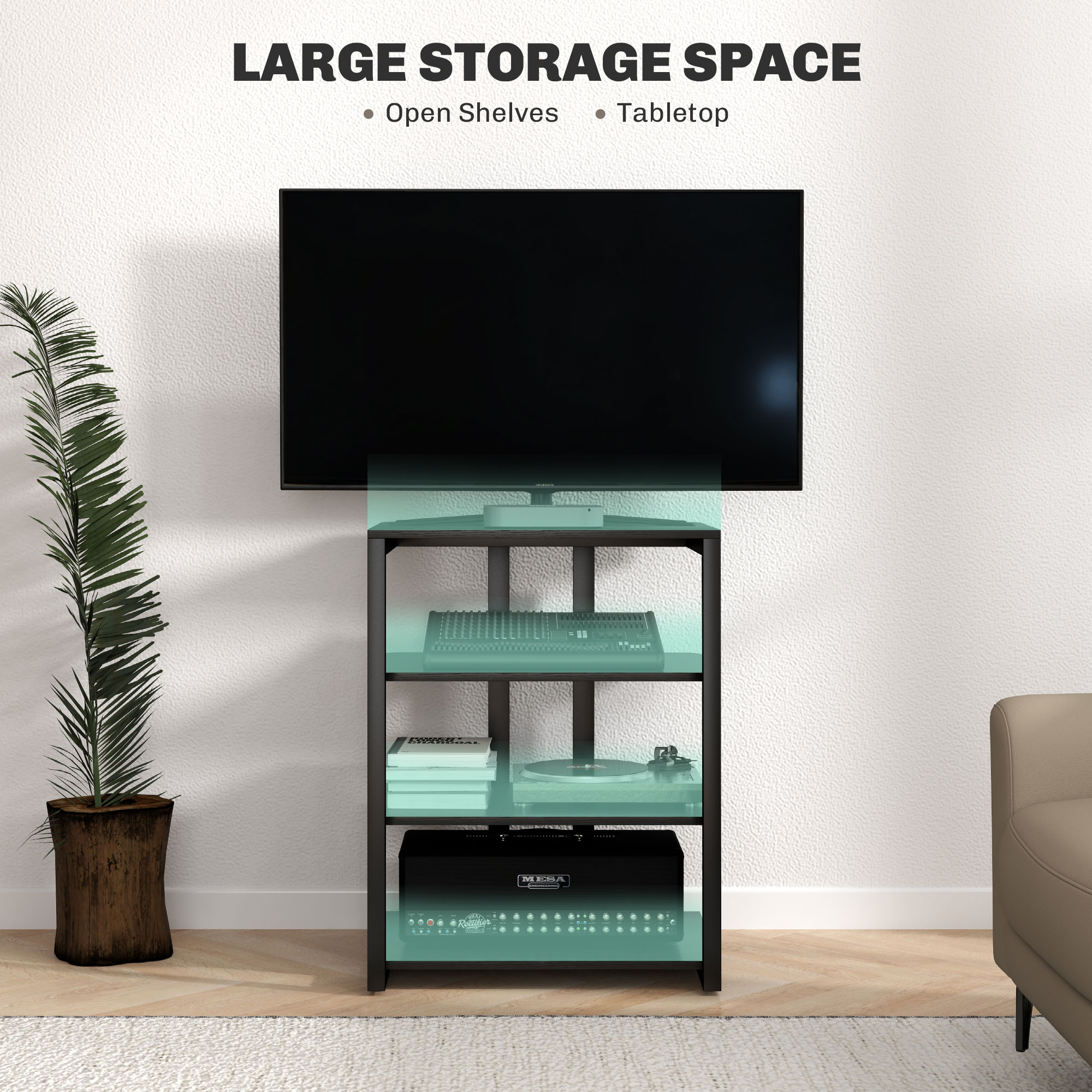 HOMCOM HiFi Stand, with Four Storage Shelves Black 4