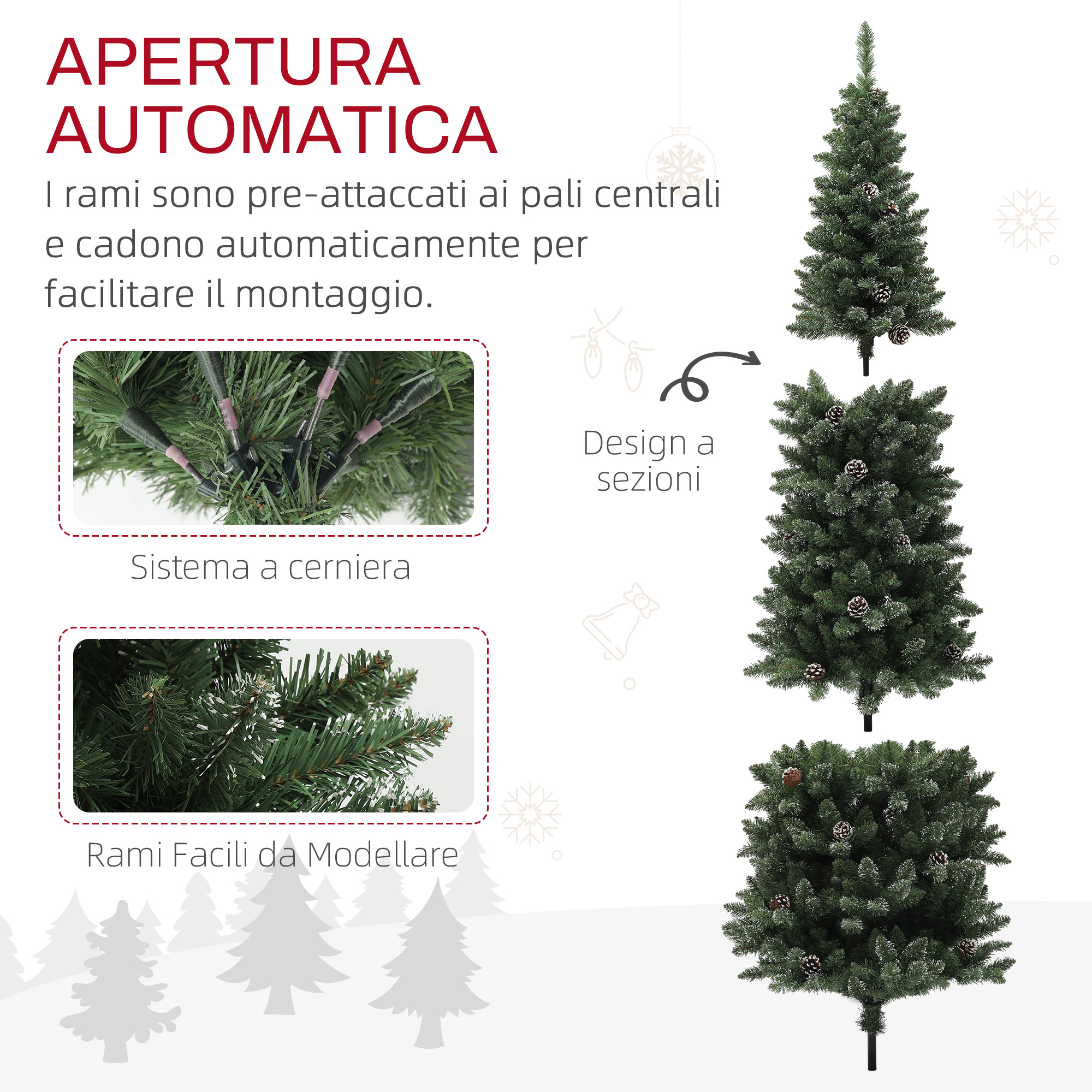 HOMCOM Albero di Natale artificiale, 120 cm, 260 rami