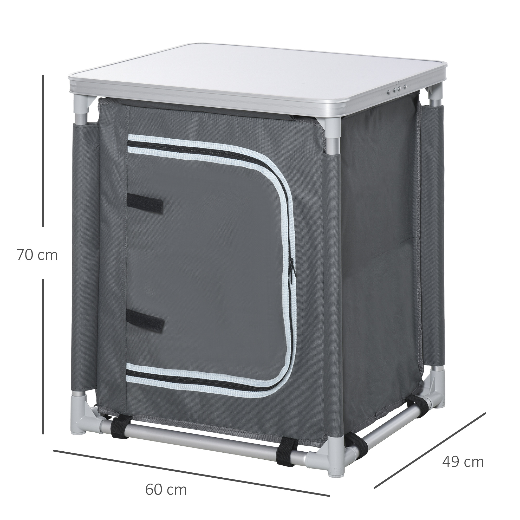 Outsunny 2-Shelf Camping Cupboard Camping Kitchen Station Cook Table Aluminum, Storage Organiser for BBQ Party Picnics Backyards with Carrying Bag 3