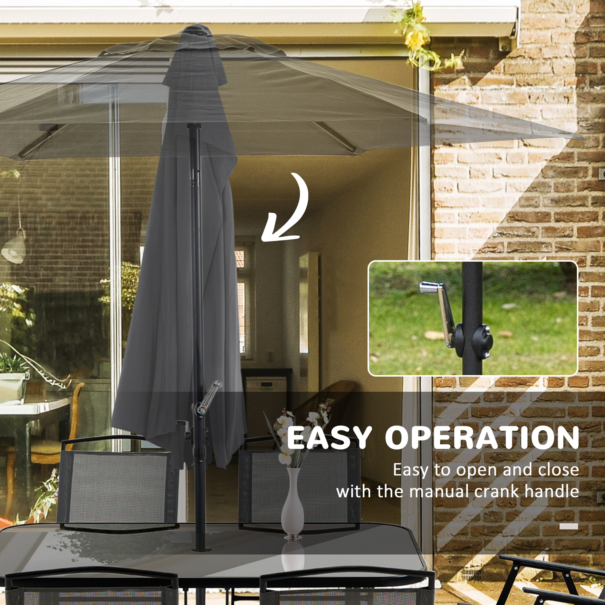 Outsunny Eight-Piece Garden Dining Set, with Chairs, Table and Parasol Black 7