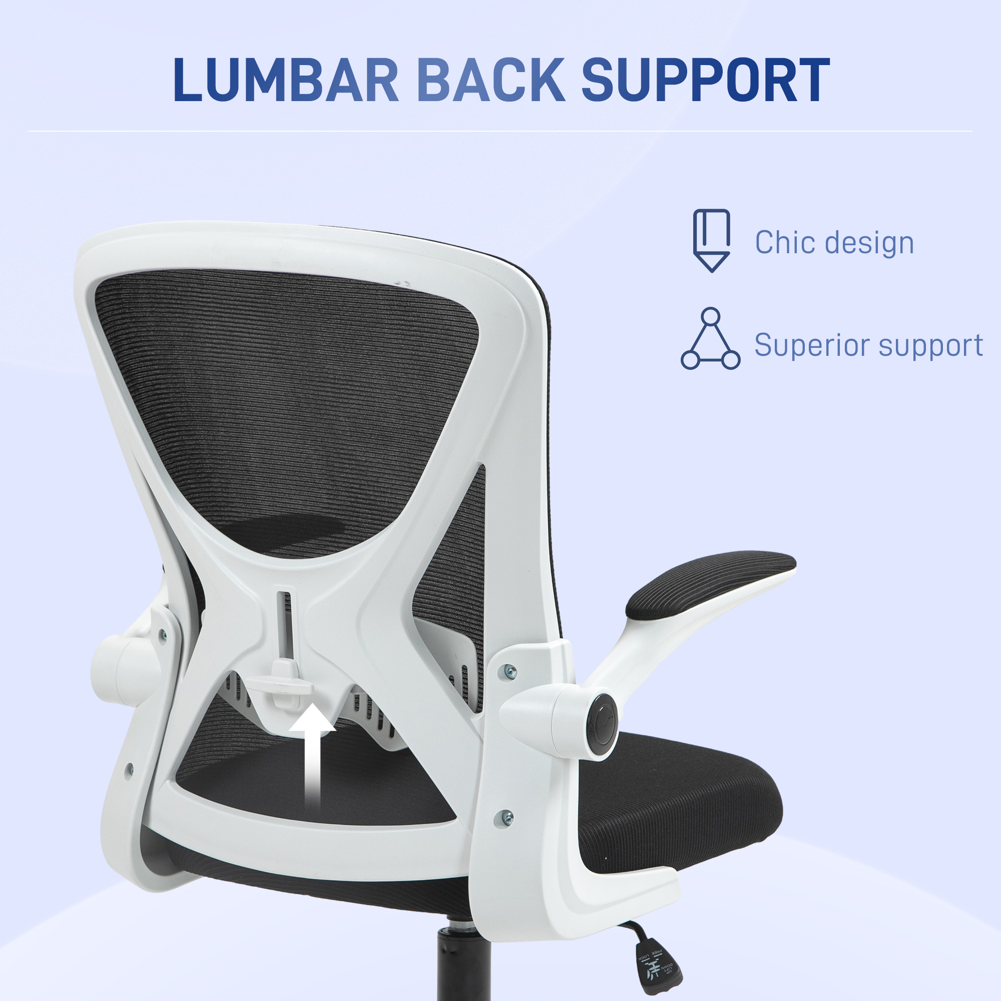 Vinsetto Mesh Back Office Chair, with Flip-Up Arms Black and White 7