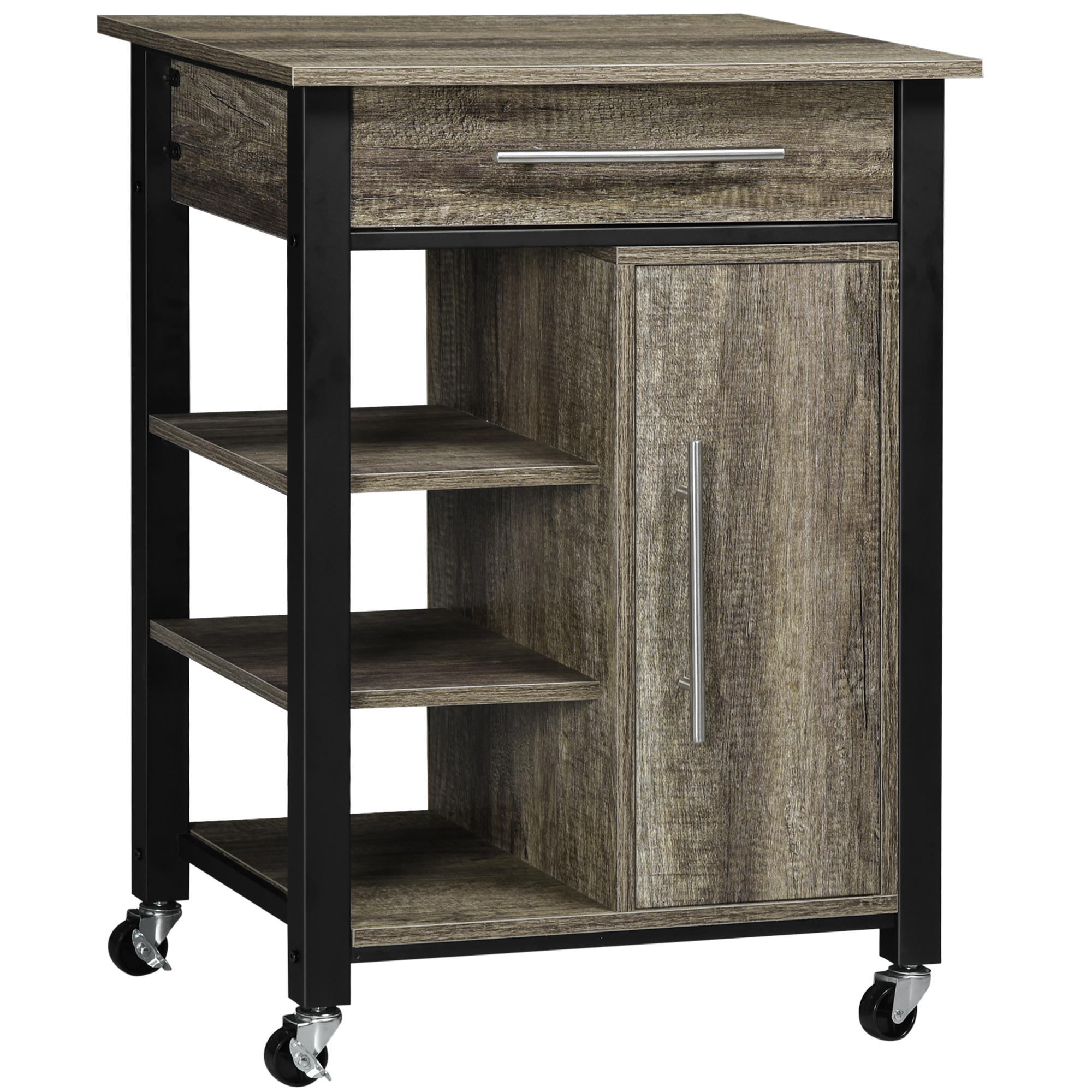HOMCOM Chariot desserte de cuisine à roulettes design contemporain avec tiroir dim. 60 x 50 x 84,5 cm noir et imitation bois Aosom France HOMCOM Chariot desserte de cuisine à roulettes design contemporain avec tiroir dim. 60 x 50 x 84,5 cm noir et imitation bois Aosom France