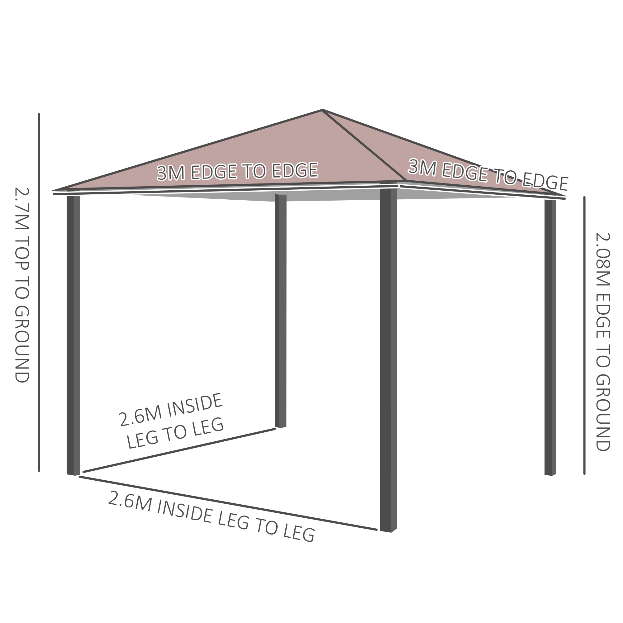 Outsunny 3 x 3(m) Garden Gazebo, Outdoor Gazebo Canopy Shelter with Curtains and Steel Frame for Lawn, Yard and Deck, Coffee 3
