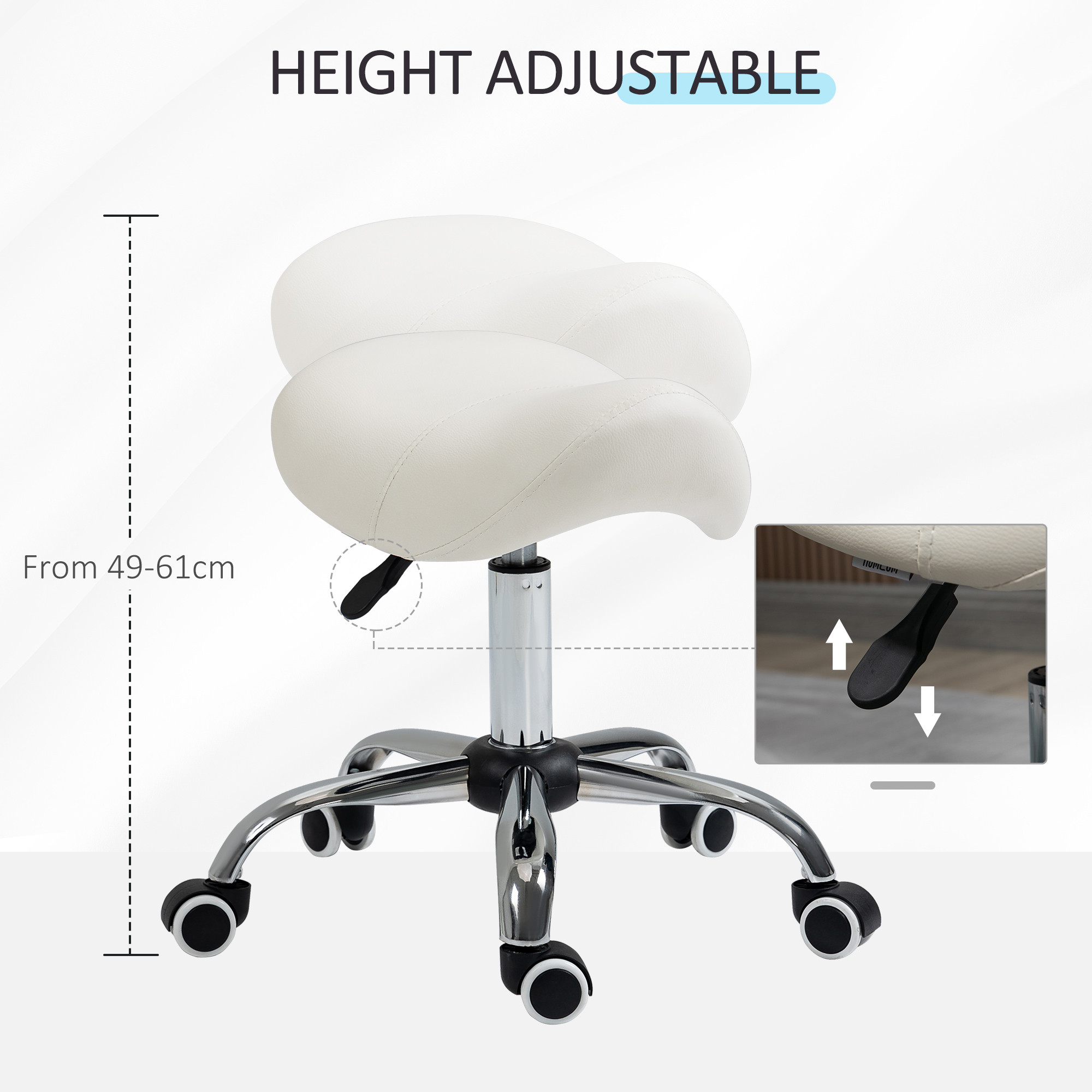 HOMCOM Cosmetic Stool 360° Rotate Height Adjustable Salon Massage Spa Chair Hydraulic Rolling Faux Leather Saddle Stool, Cream 4