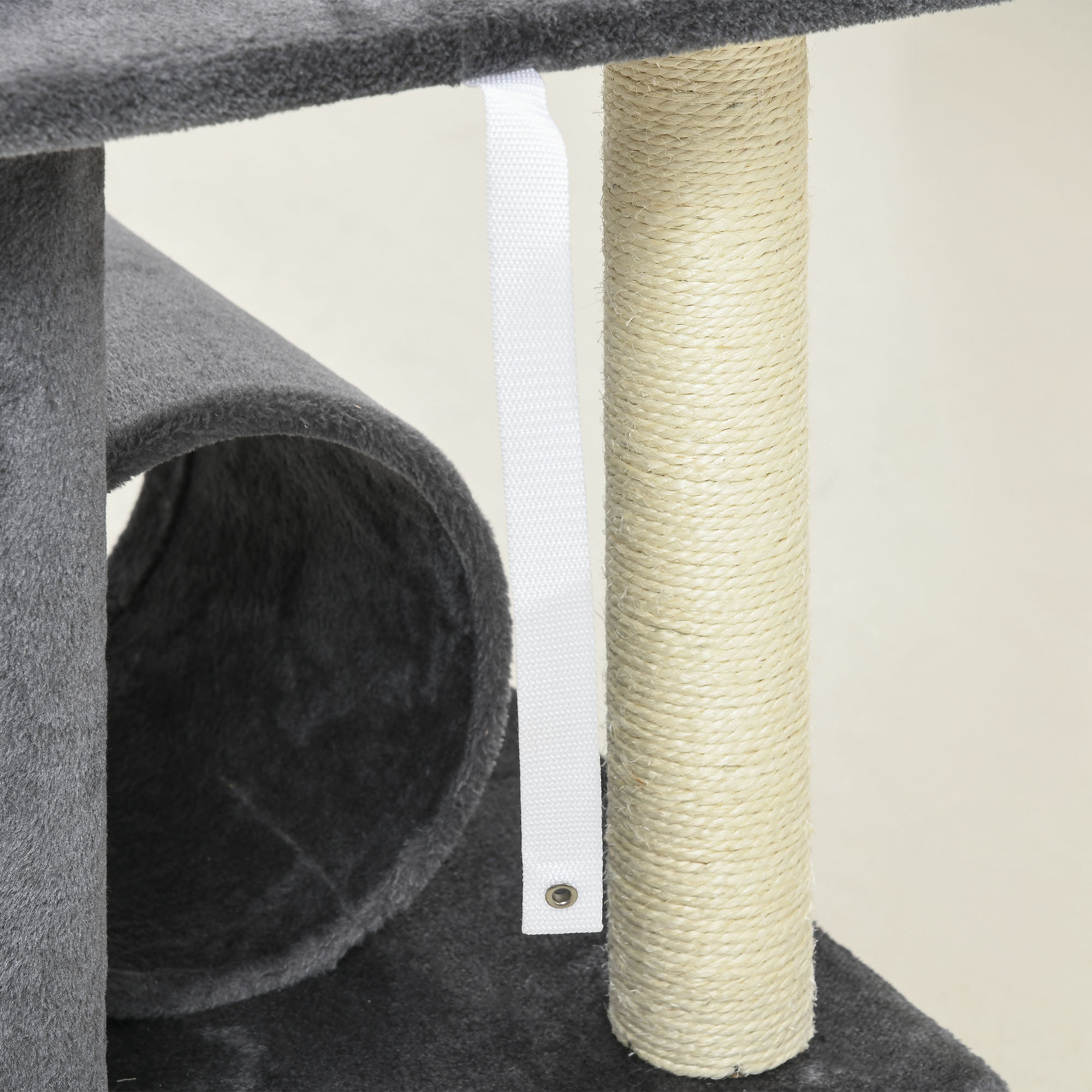 PawHut 121cm Cat Tree Tower for Indoor Cats Kitten Activity Centre Scratching Post with Bed Tunnel Perch Interactive Ball Toy Grey 7