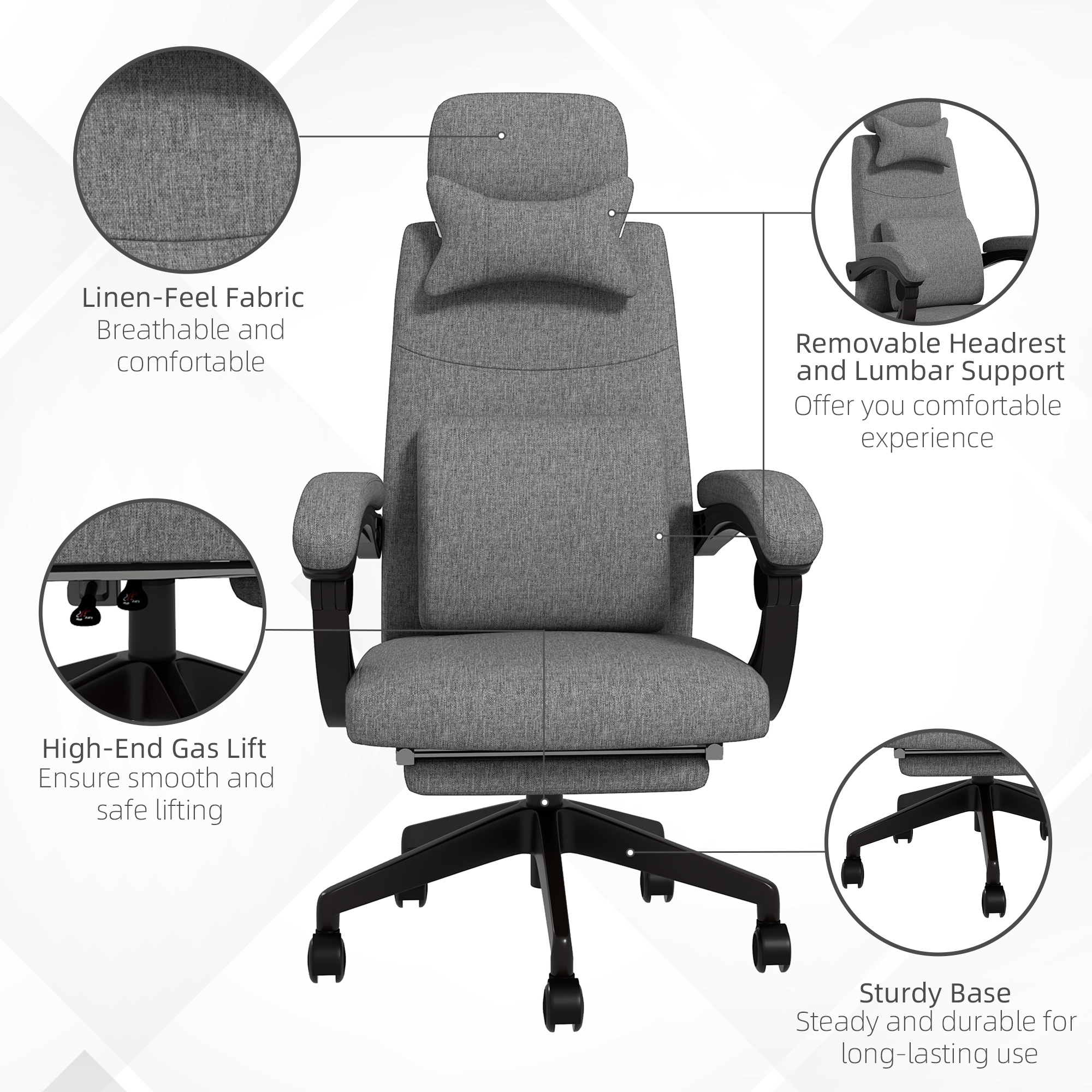 Vinsetto High Back Office Chair Reclining Computer Chair with Footrest ...