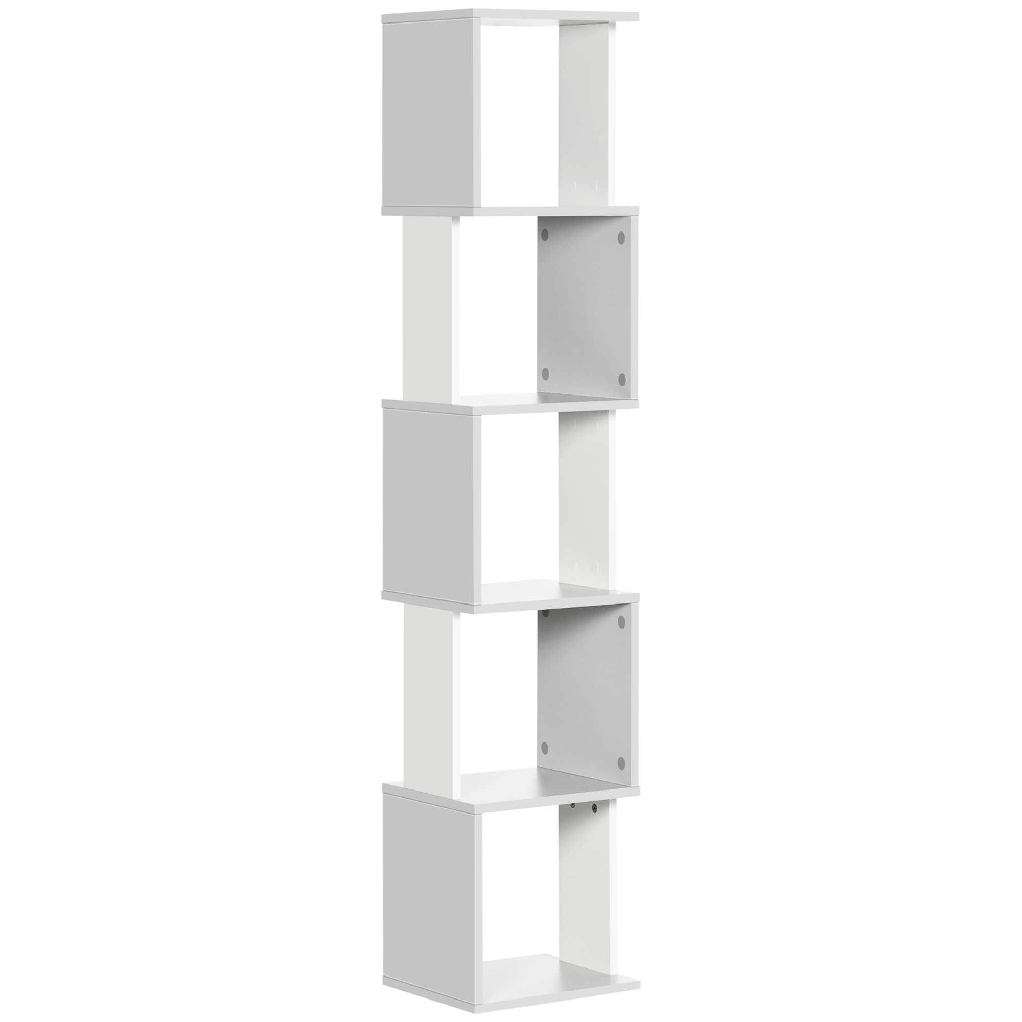 HOMCOM Estantería Librería Diseño Moderno en Forma S con 5 Estantes Espacio para Libros Salón Oficina 33x28x161 cm Blanco y Gris | Aosom España