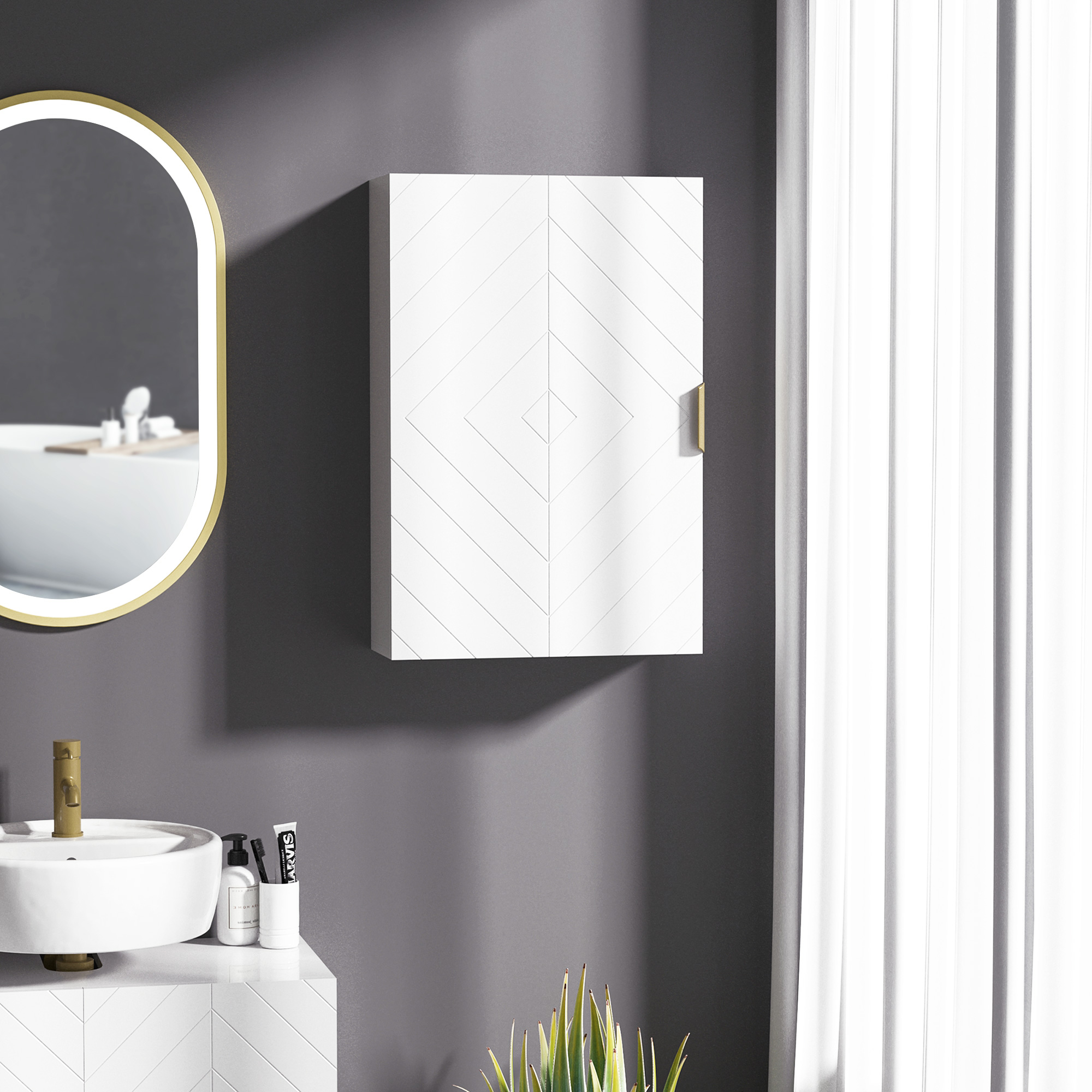 kleankin Bathroom Wall Cabinet, Over Toilet Storage Cupboard with Adjustable Shelves for Hallway, Living Room, White 2