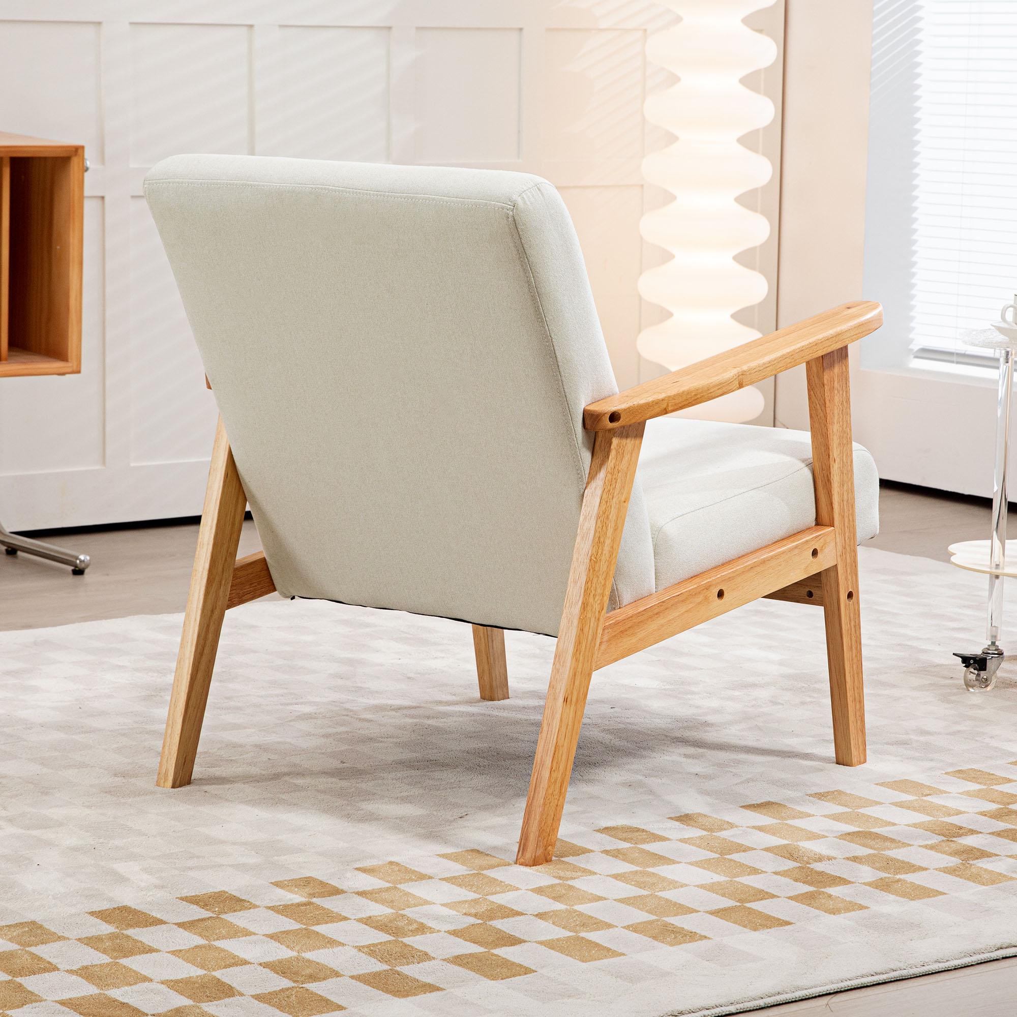 HOMCOM Fabric Accent Chair for Living Room, Arm Chair with Rubber Wood Frame and Padded Cushion, Cream White 8