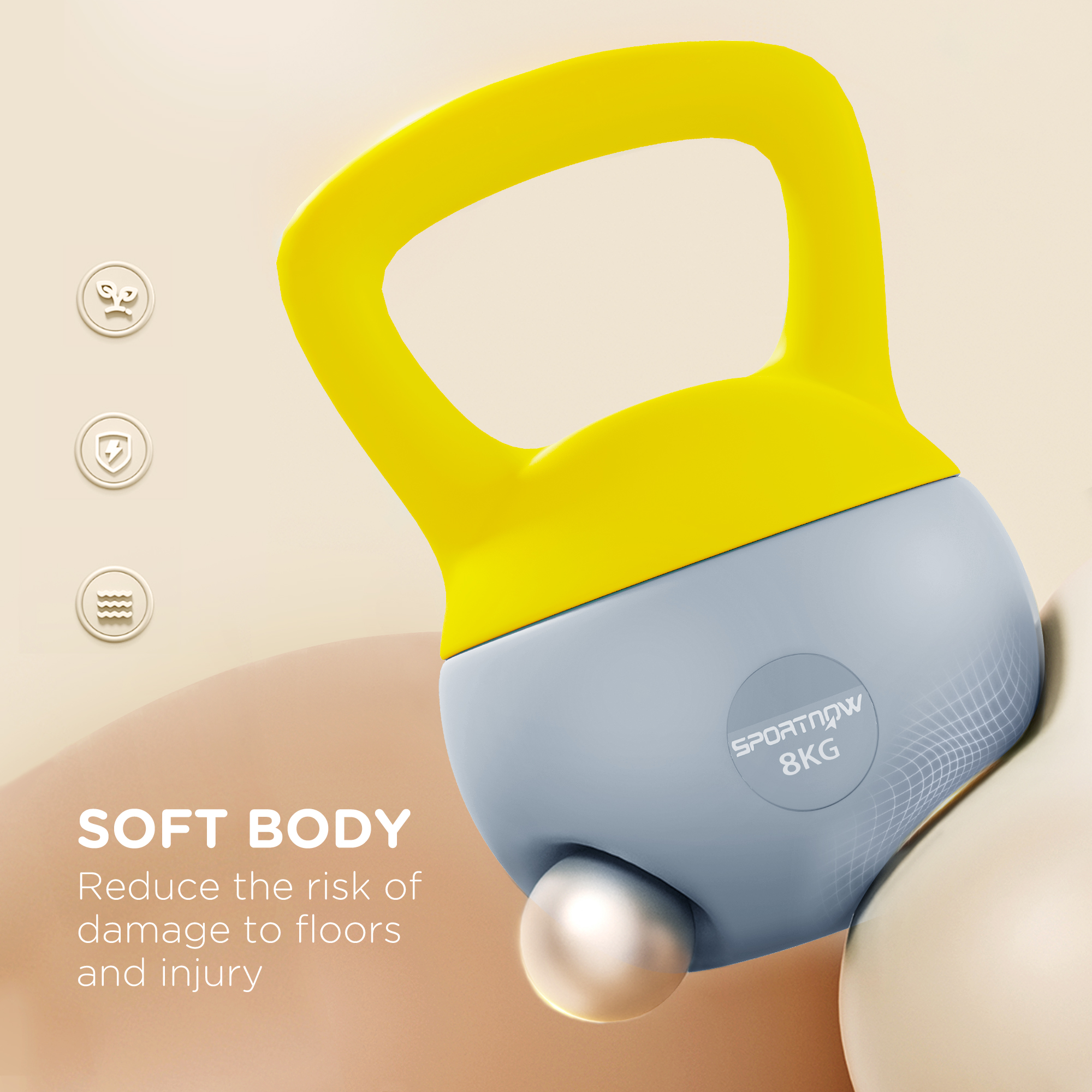SPORTNOW 8KG Soft Kettlebell, Kettlebell with Non-Slip Handle for Home Gym, Weight Lifting, Strength Training, Yellow/Grey 4