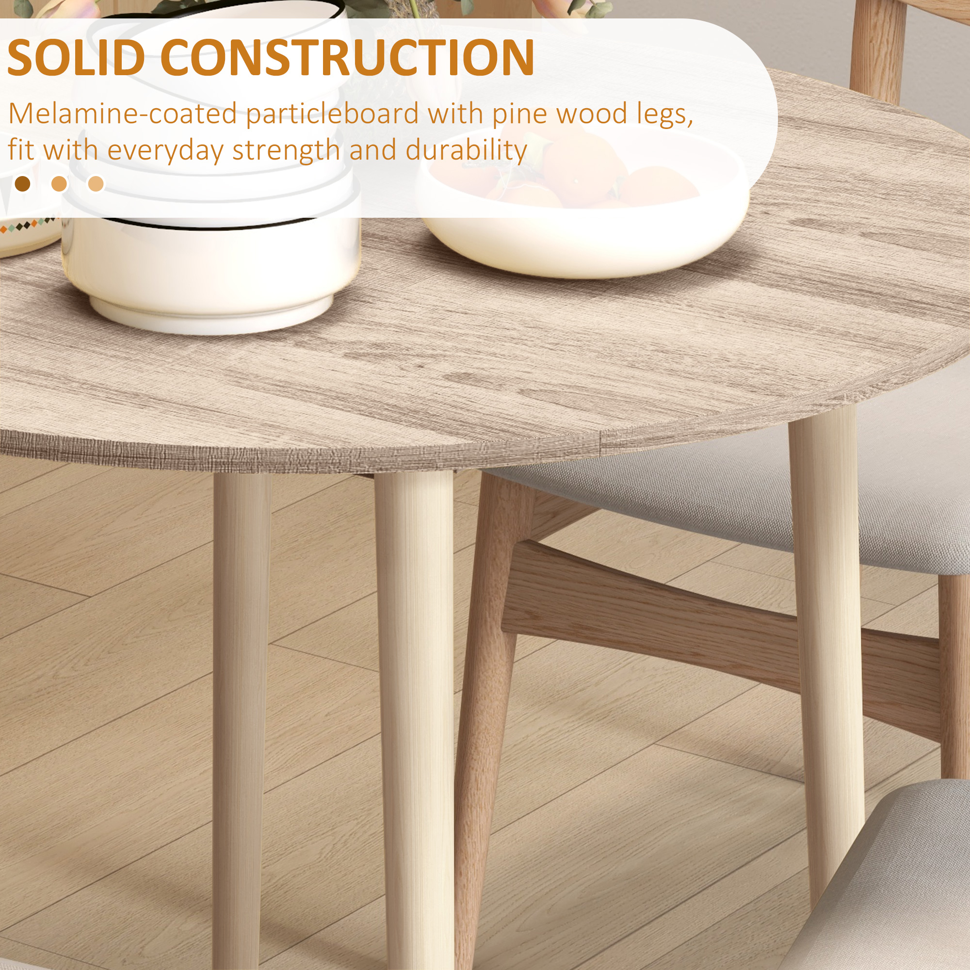 HOMCOM Folding Dining Table for 4, Round Drop Leaf Table, Modern Space Saving Small Kitchen Table with Wood Legs for Dining Room, Natural 6