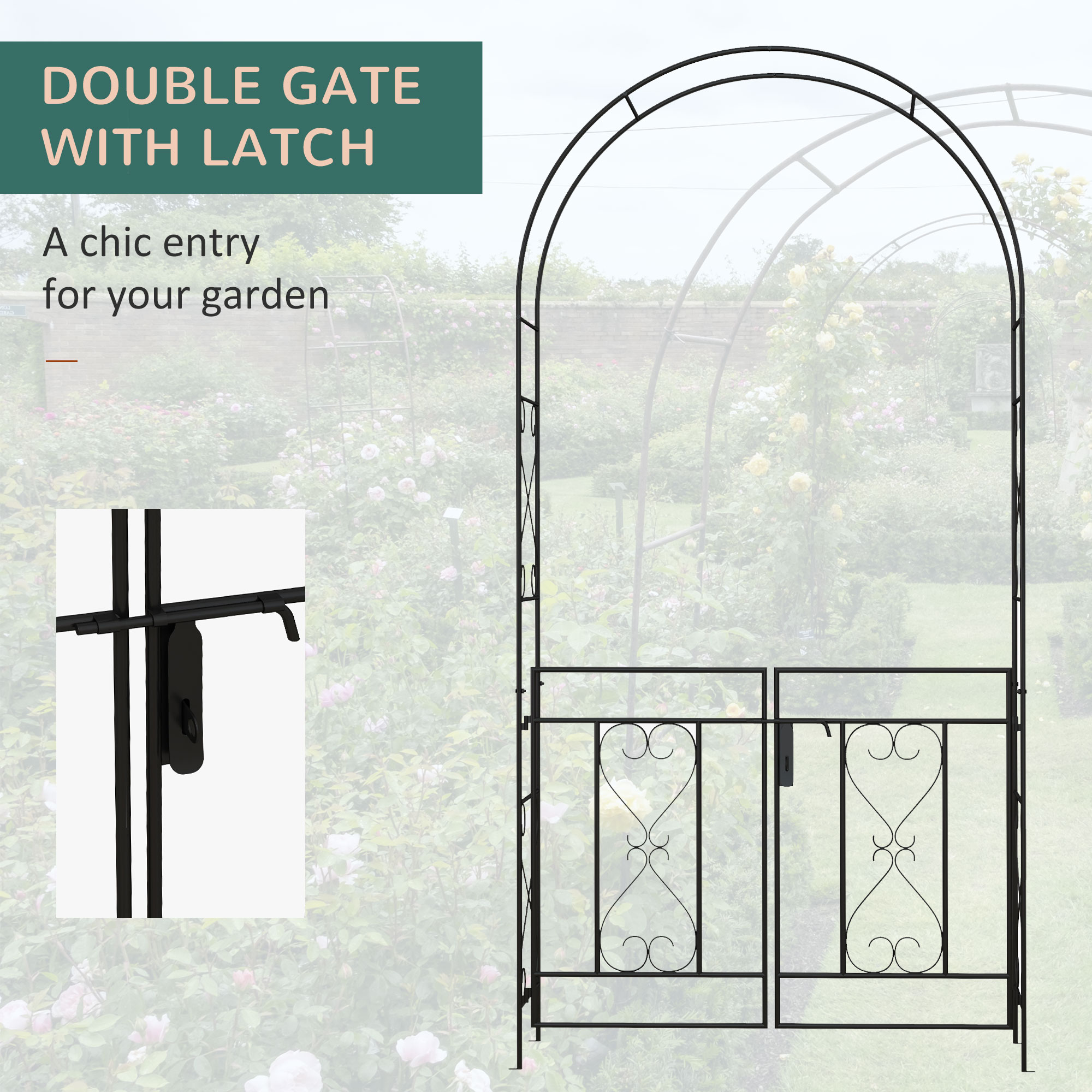 Outsunny Decorative Garden Arch, with Gate Black 5