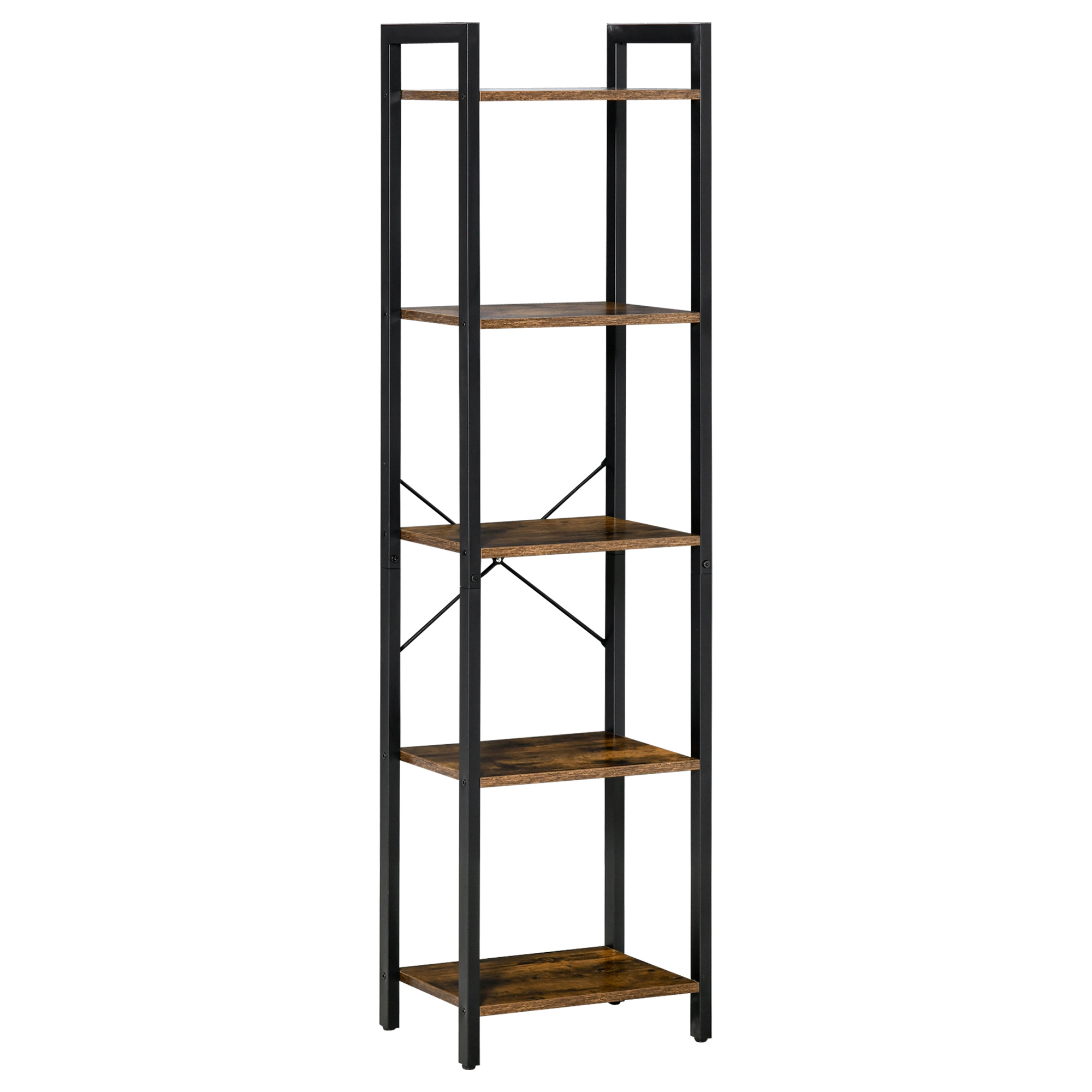 HOMCOM Estantería Industrial de 5 Niveles Estantería Librería de Almacenaje con Marco de Acero 40x30x154 cm Marrón Rústico   Aosom España
