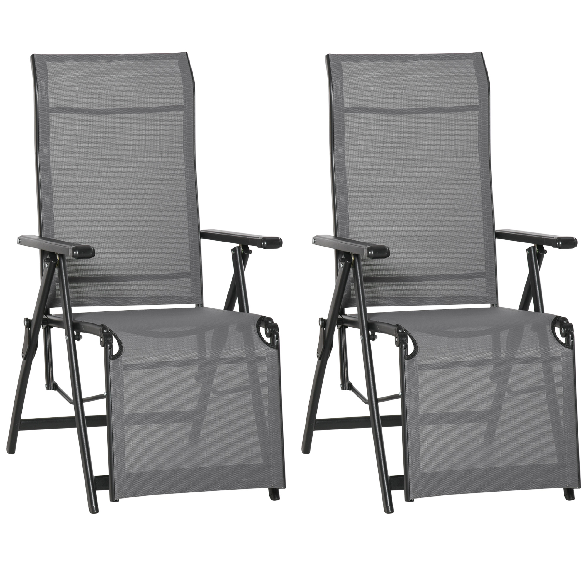 Product photograph of Outsunny Adjustable Sun Lounger Set Folding Chaise Reclining Lounge Chairs W 10 Back And Leg Positions Breathable Mesh Fabric Footrest Grey from Aosom UK