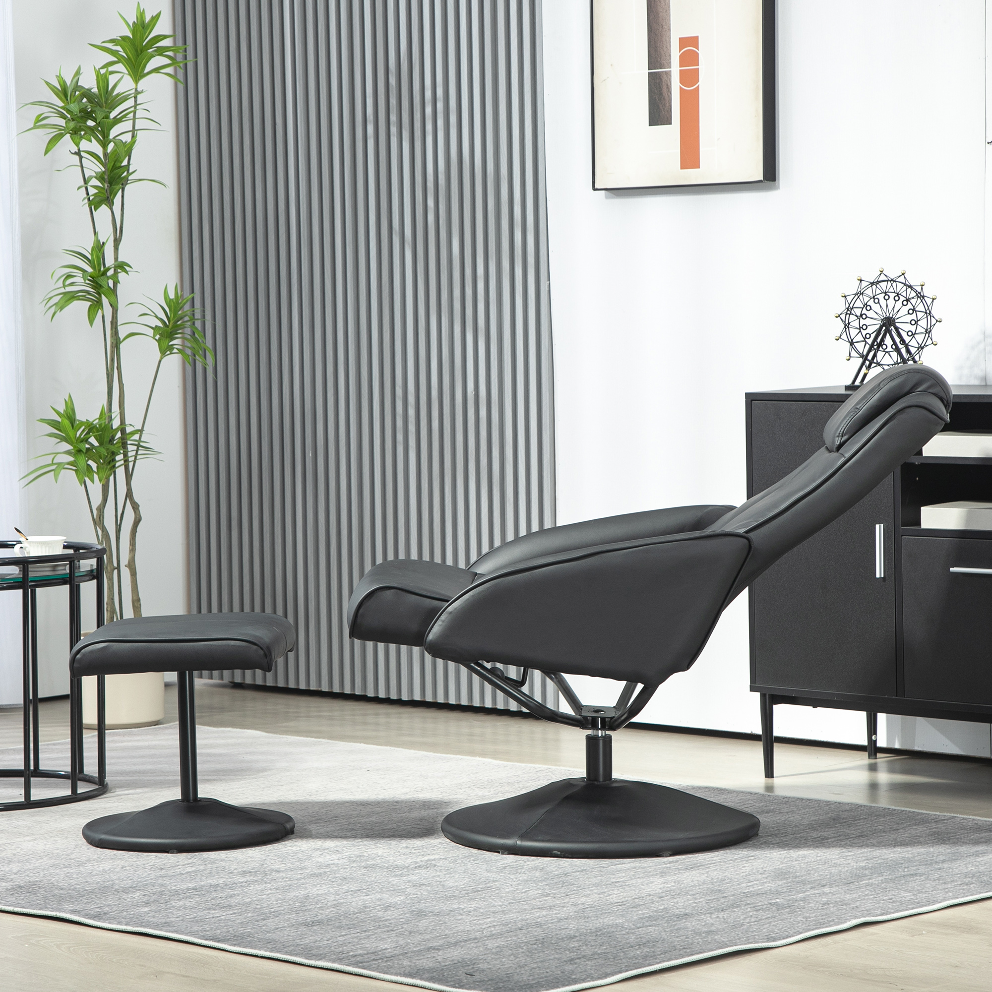 HOMCOM Faux Leather Reclining Chair and Footstool Black 7