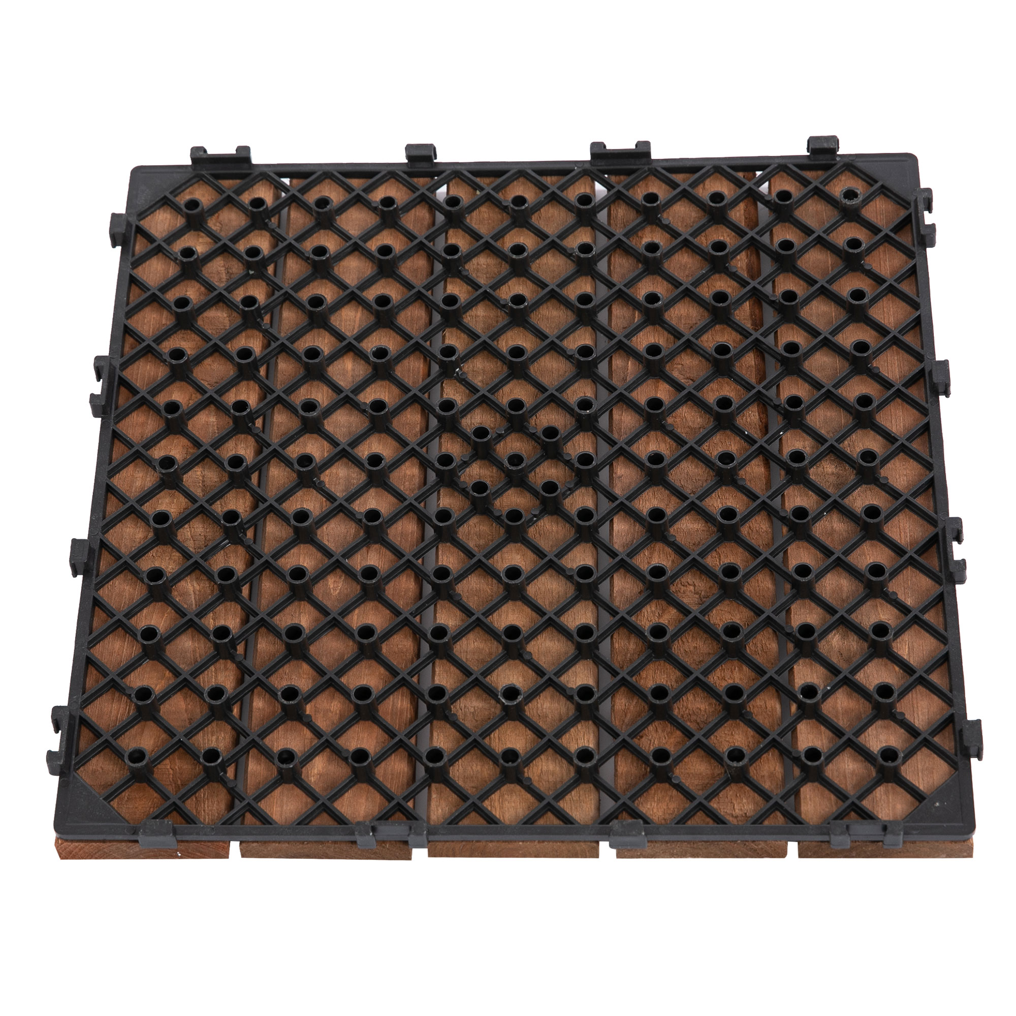 Outsunny 27 Pcs Solid Wood Interlocking Decking Tiles For Patio, Balcony, Roof Terrace, Hot Tub, Brown, (30 x 30 cm Per Piece) 9