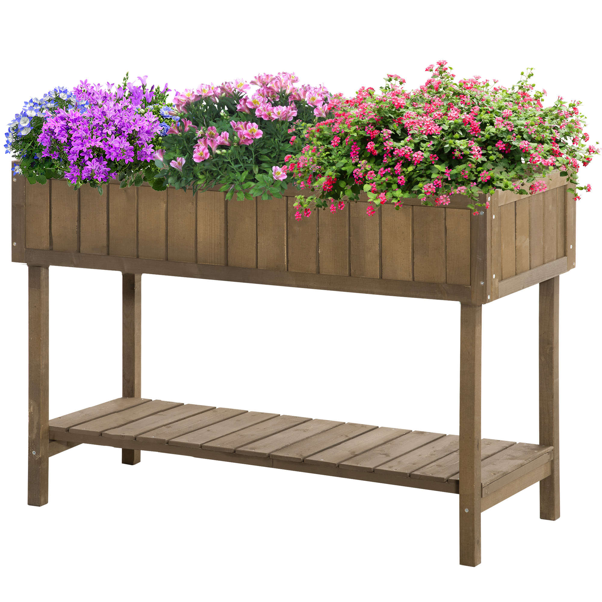 Outsunny Jardinière sur Pieds carré Potager étagère dim. 110L x 46l x 76H cm 8 Compartiments Inserts d'irrigation Bois de Sapin
