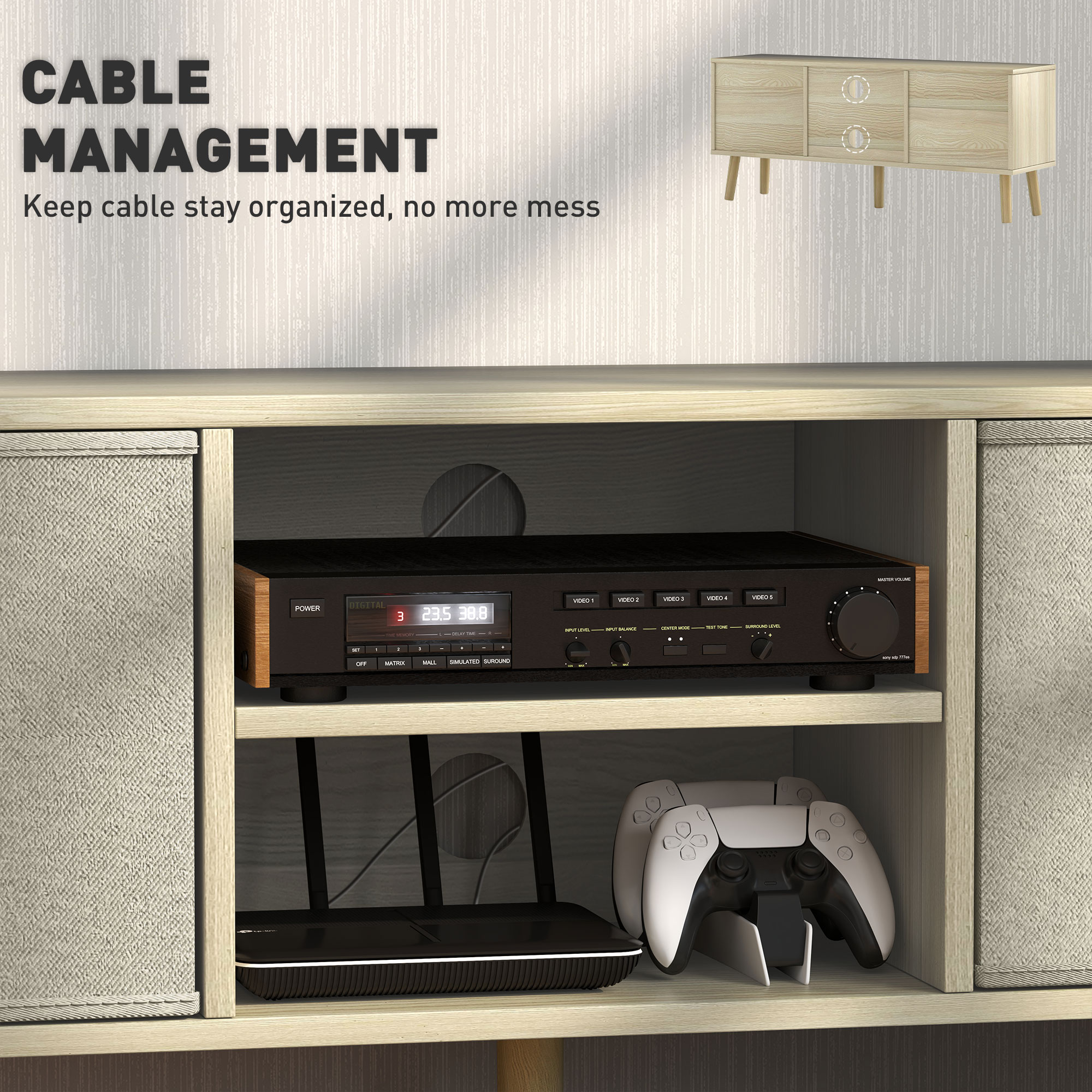 HOMCOM TV Cabinet Stand Unit for TVs up to 50'' with Foldable Drawers, Entertainment Centre for Living Room Natural 6