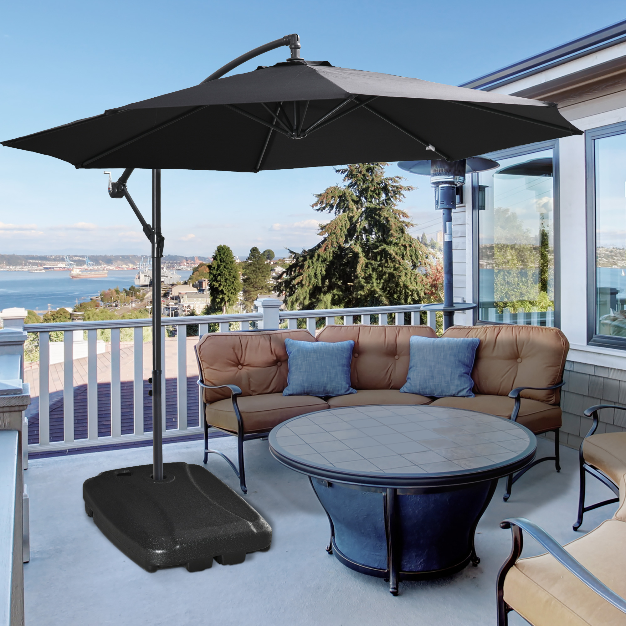 Outsunny Parasol Base, Water and Sand Filled, Up to 75kg, Portable Umbrella Stand Weights for Cantilever Banana Parasol with Wheels, Black 2
