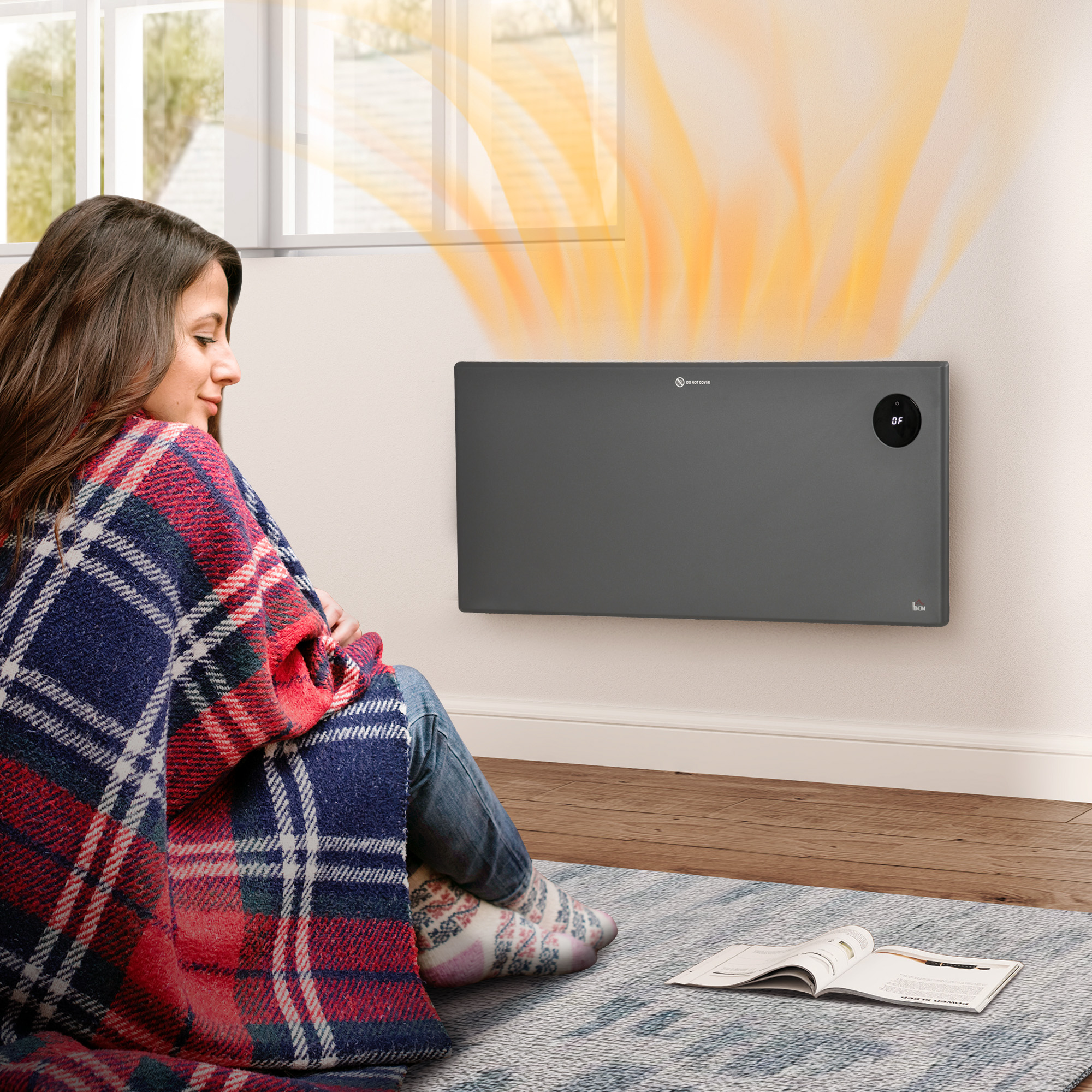 HOMCOM 2000W Electric Convector Heater, Freestanding or Wall Mounted, Space Heater with Adjustable Thermostat, Timer, Grey 9