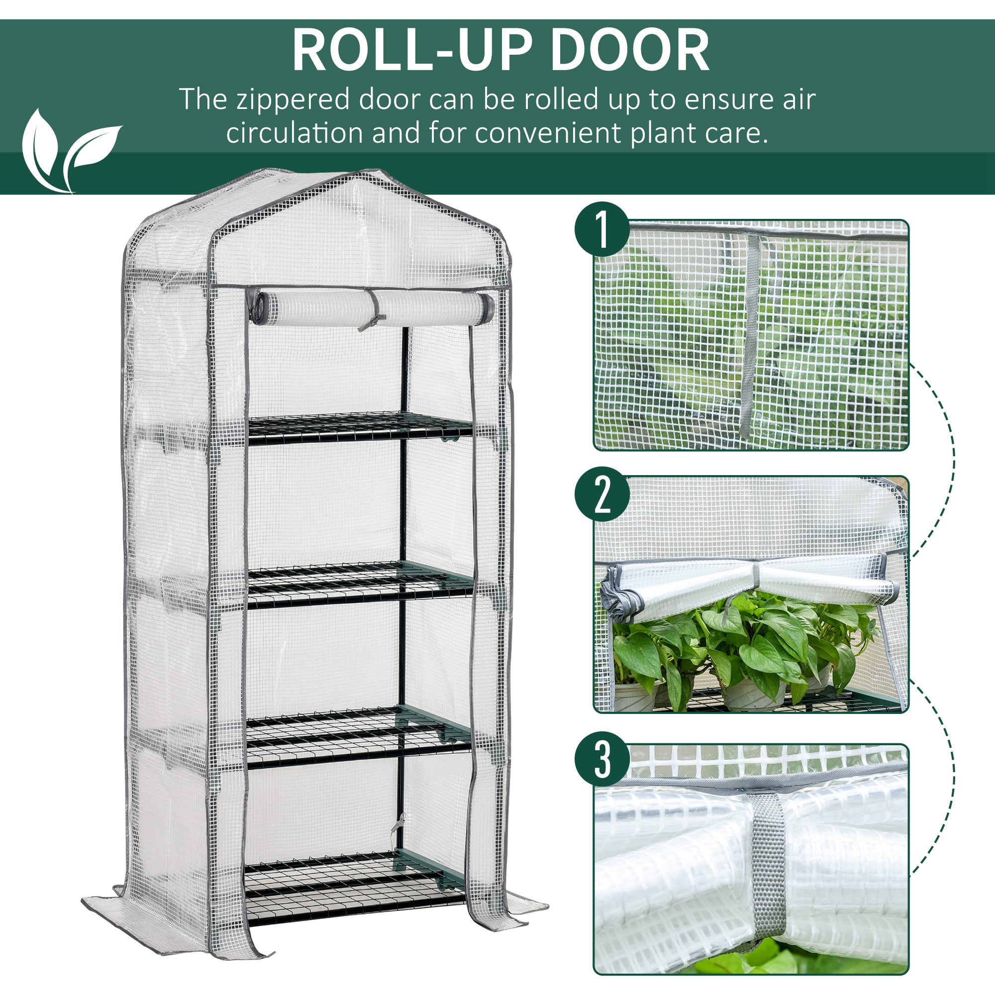 Outsunny 4 Tiers Mini Portable Greenhouse Compact Plant Grow Shed Metal Frame PE Cover 160H x 70L x 50Wcm 6