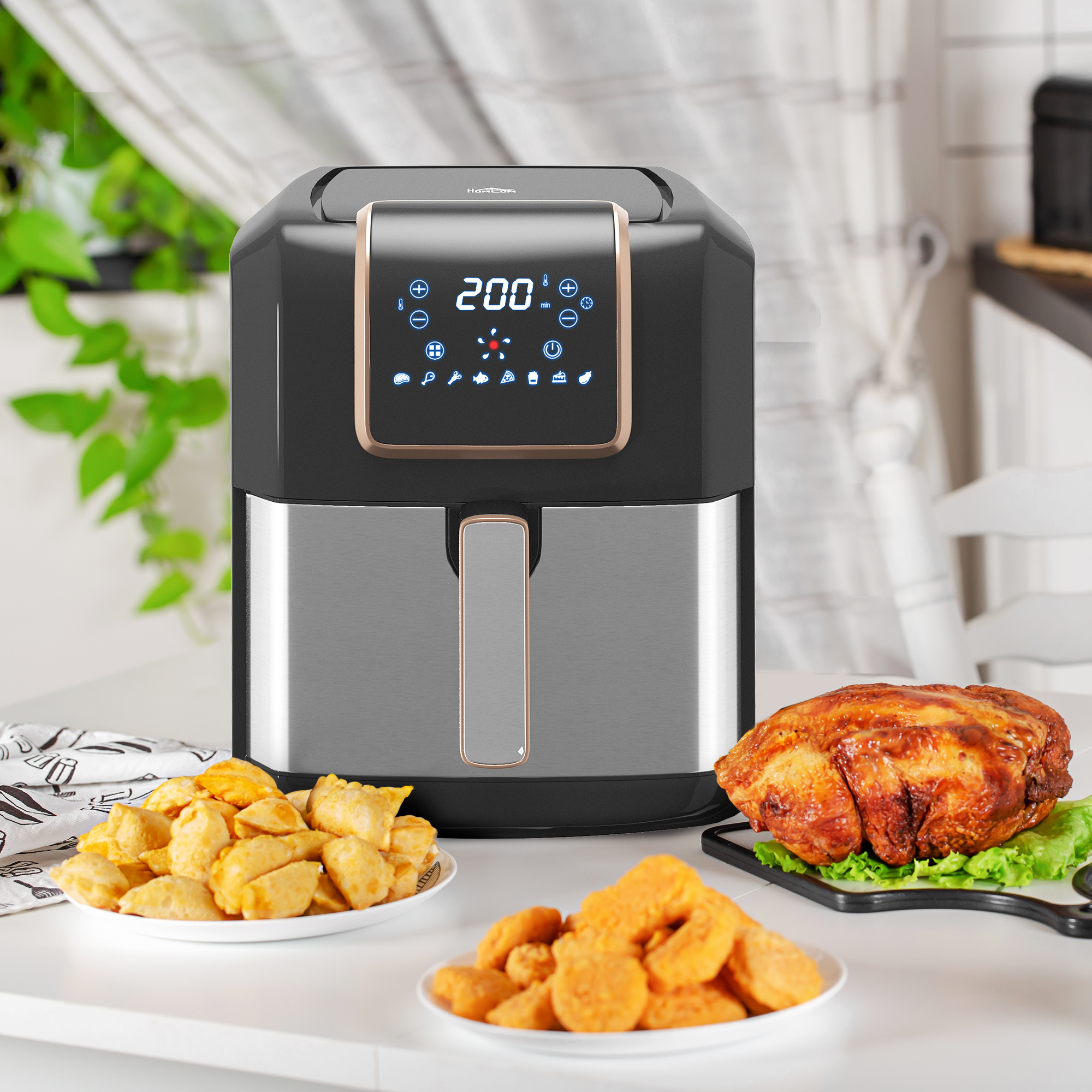 HOMCOM 6.5L Single Basket Air Fryer, 80-200°C Temperature, Black and Gold Tone 2