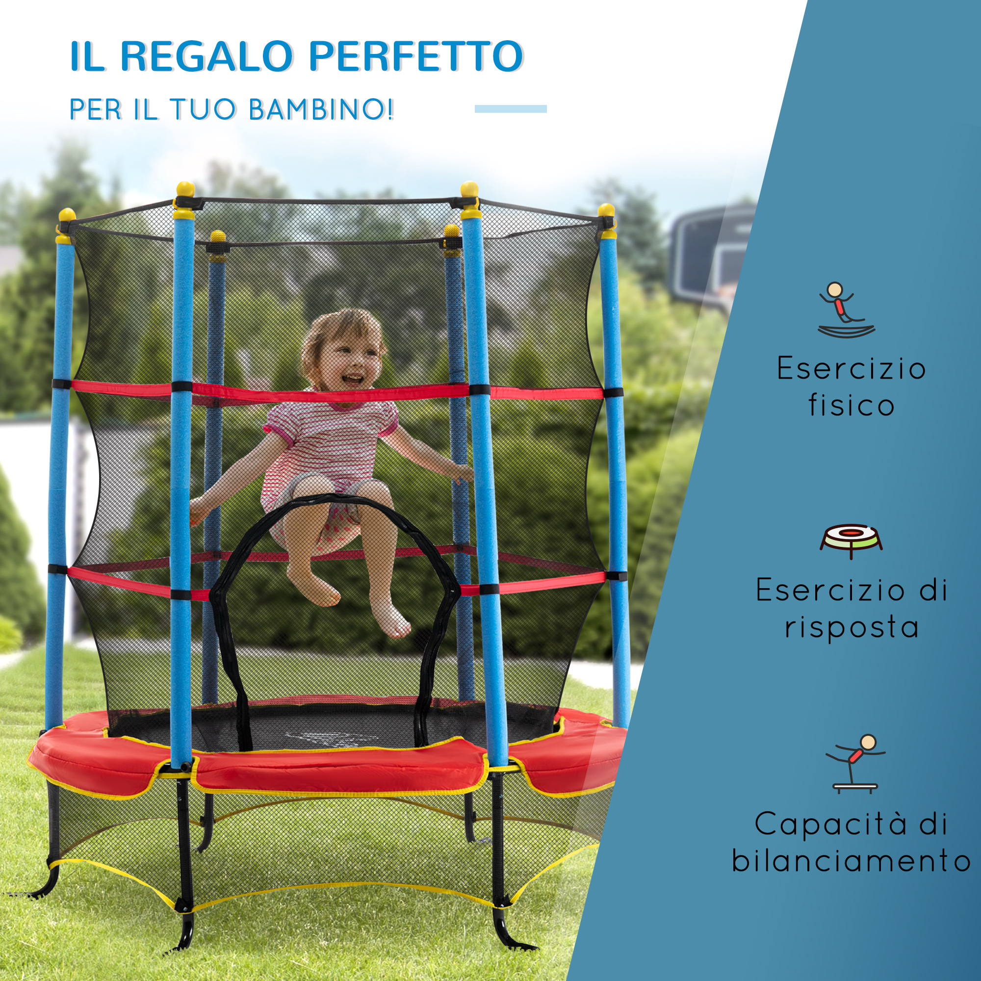 Trampolino Elastico HOMCOM Per Bambini - Con Rete Sicurezza, Ø163 Cm, Per Interno/esterno - Foto 5